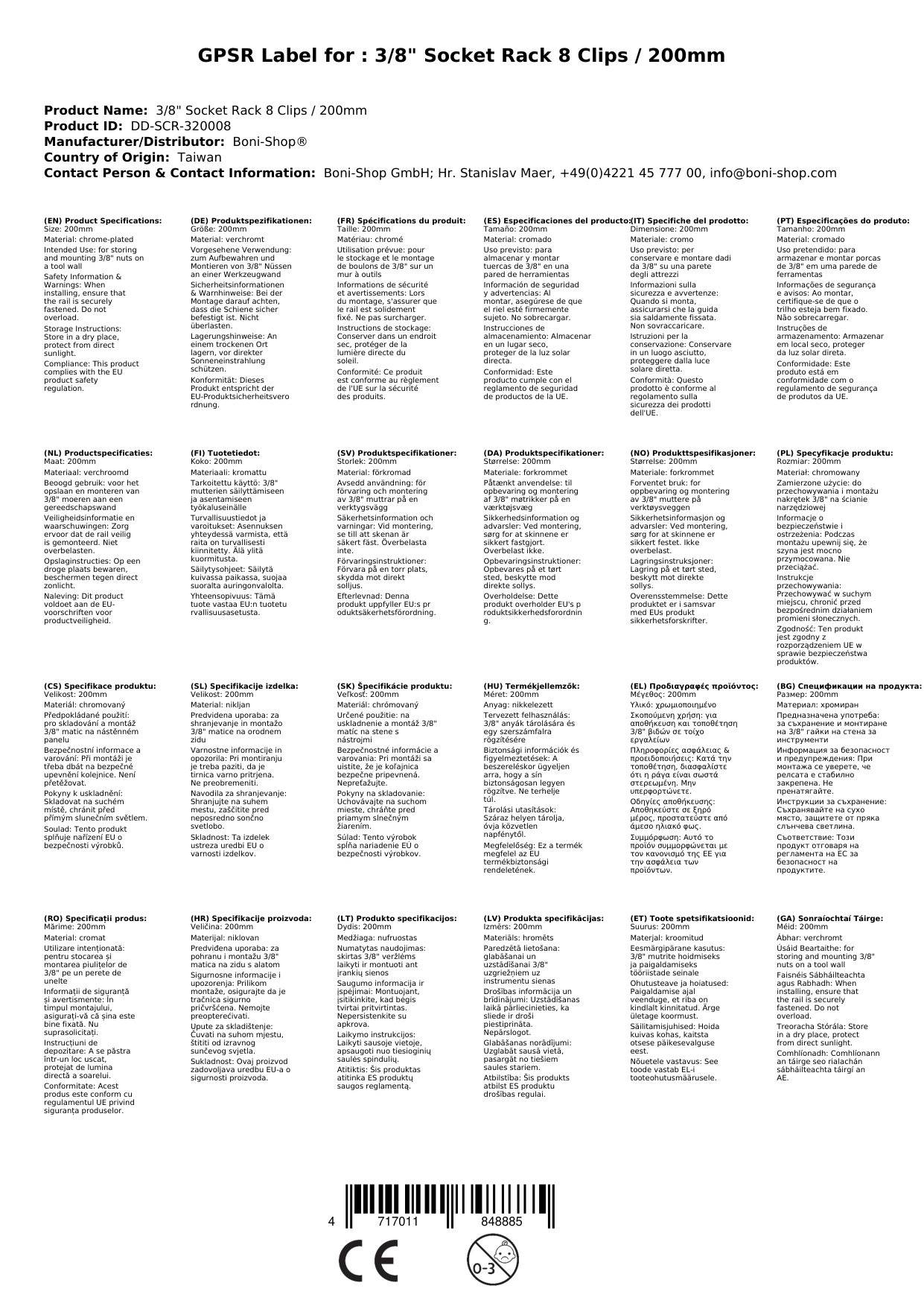 Stecknuss Schiene 3/8 Zoll, Aufsteckschiene mit 8 Clips