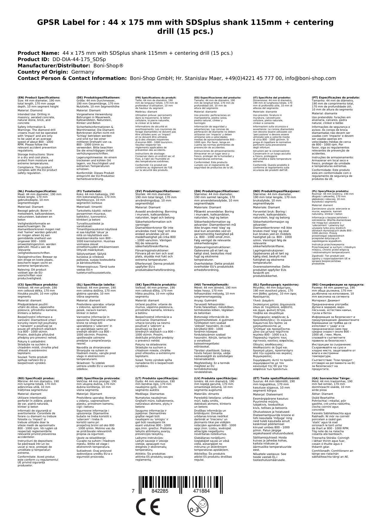 Diamantbohrkrone 44mm, Kernbohrer, SDS Plus, Zentrierbohrer, Bohrkrone