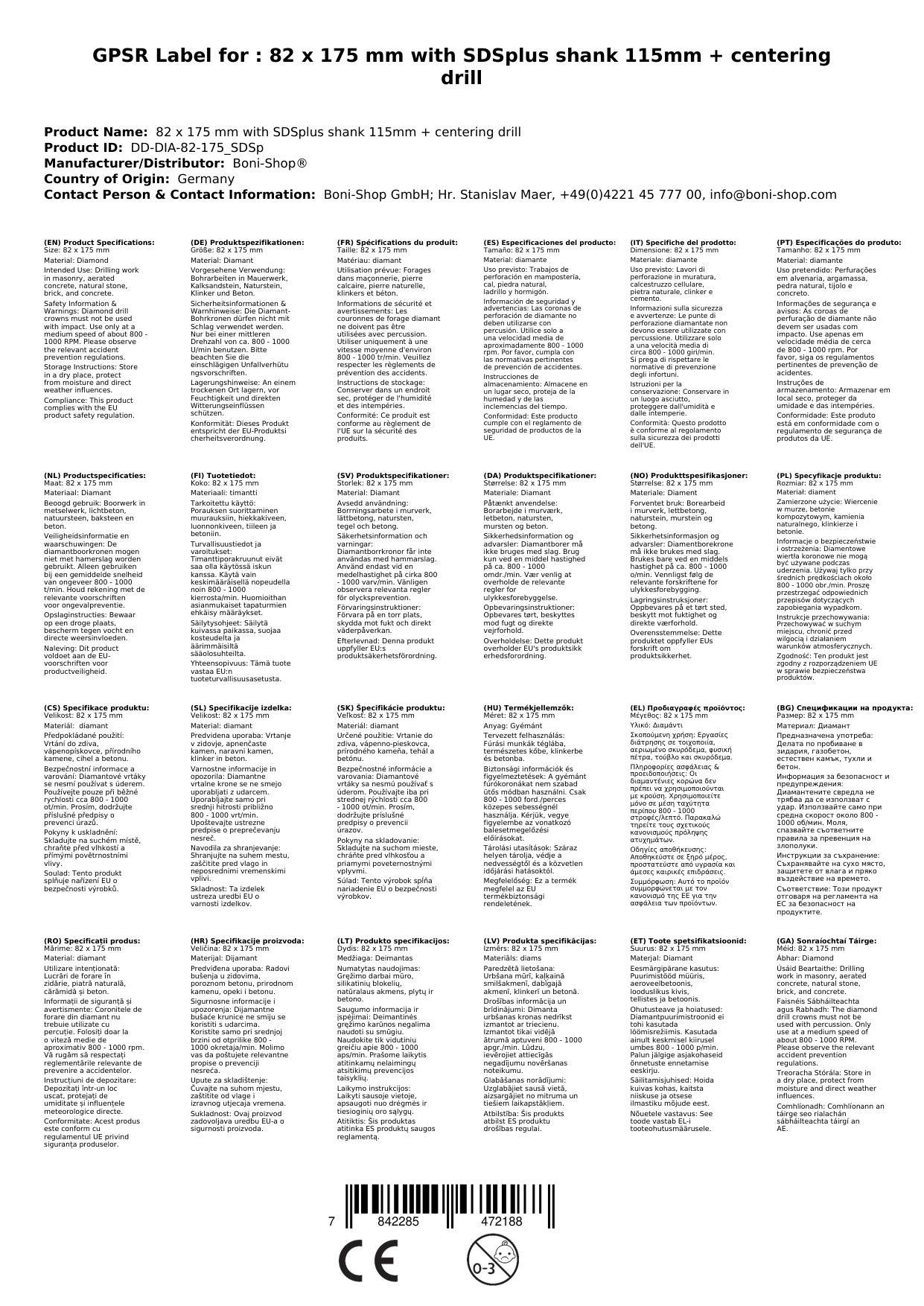 Diamantbohrkrone 82mm, SDS Plus, mit Zentrierbohrer