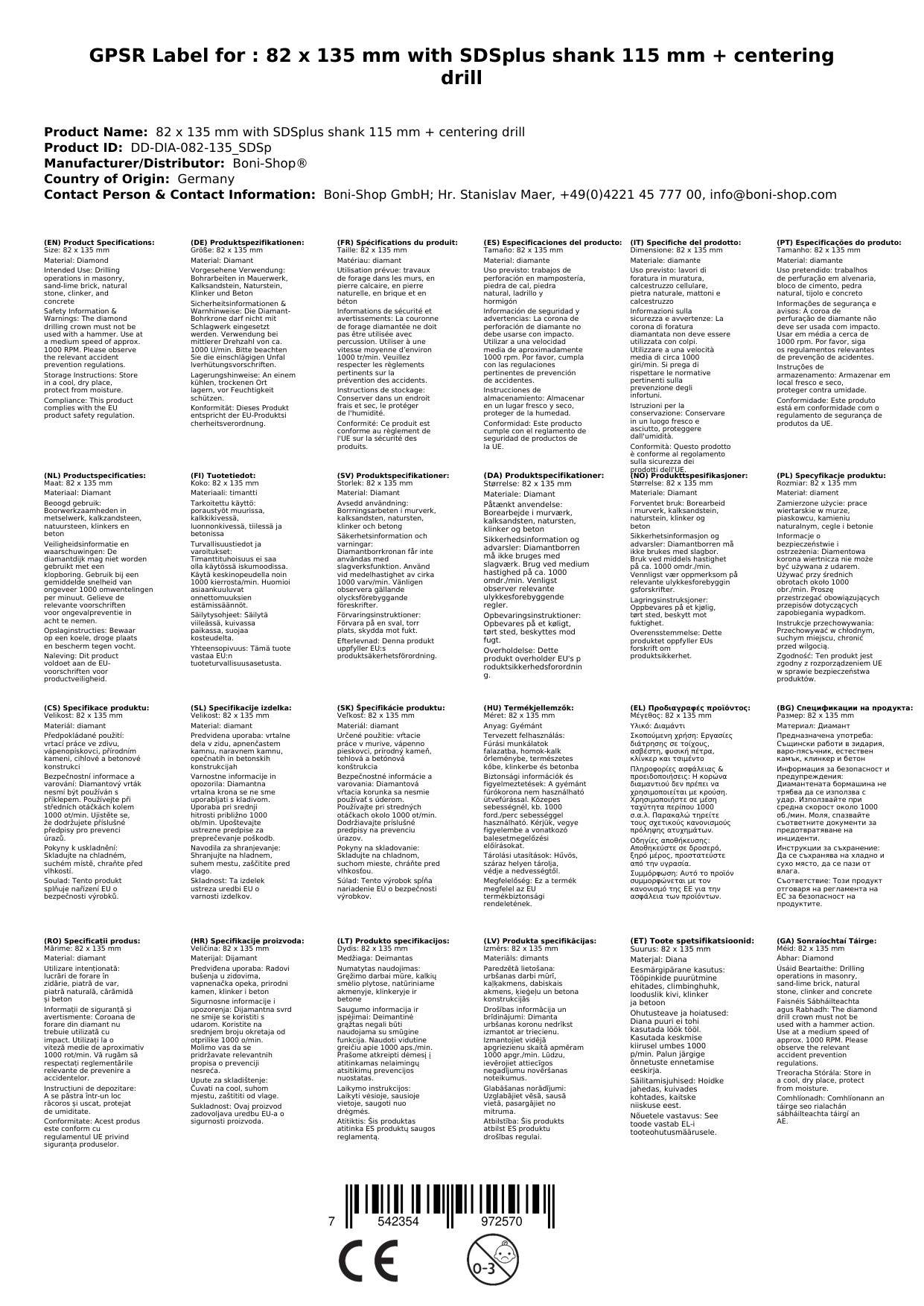 Diamantbohrkrone 82mm, Dosenbohrer, SDS Plus, für Mauerwerk, Beton