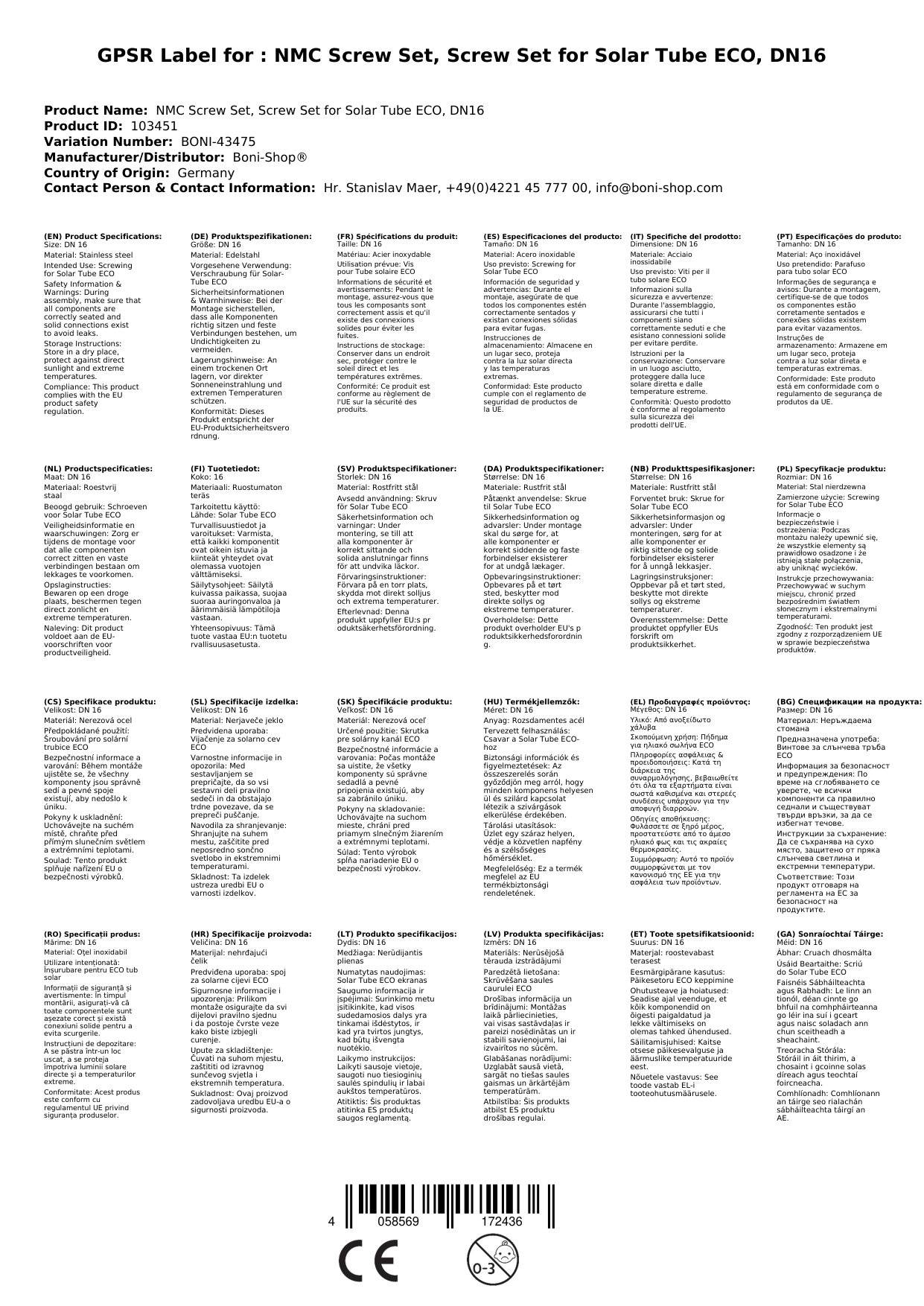 Wellrohr Verschraubung DN16, Solar Tube Set, Edelstahl
