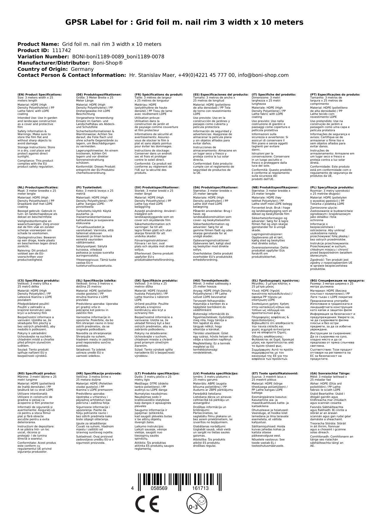 Gitterfolie m. Nagelrand 3 Breite x 10 Meter