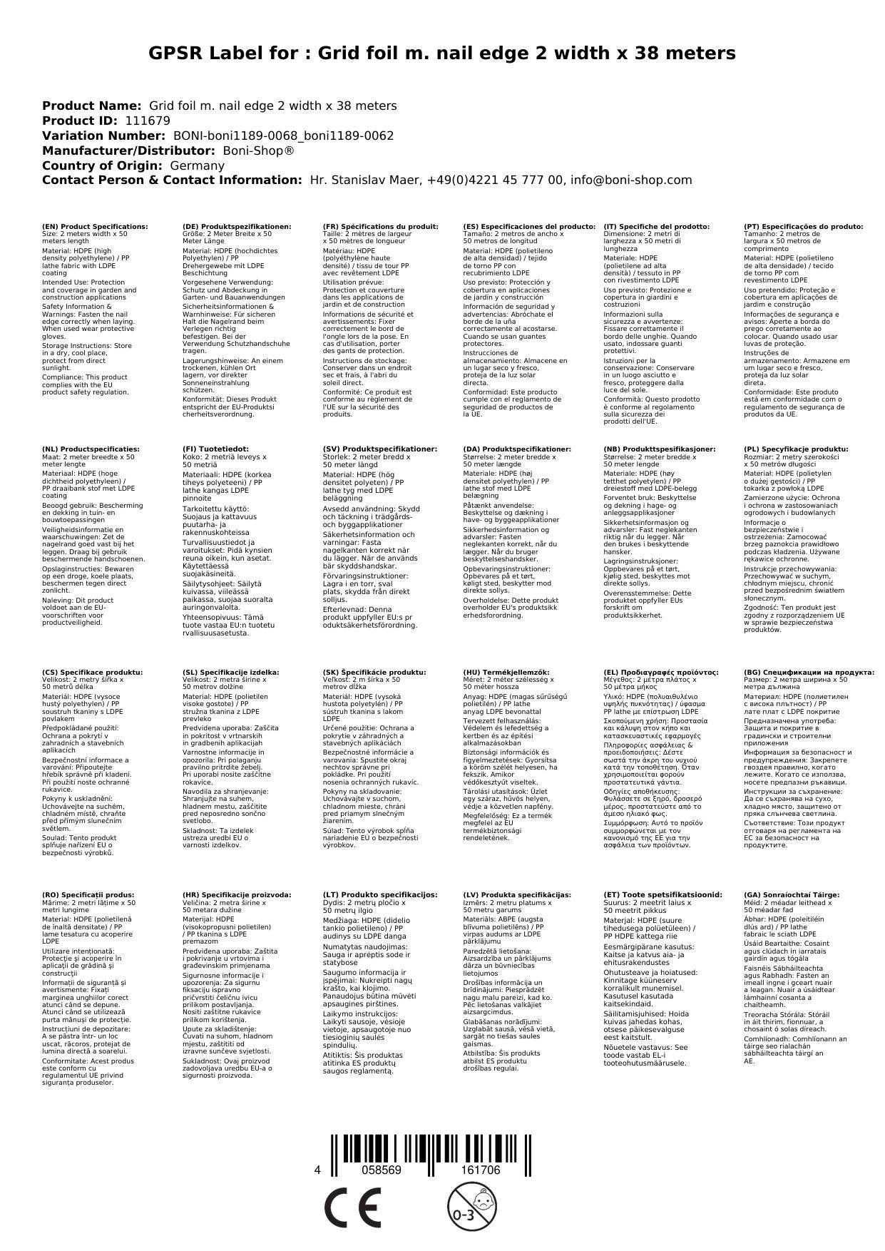 Gitterfolie, Gewächshausfolie, 2 Breite x 38 Meter, mit Nagelrand, UV-stabil