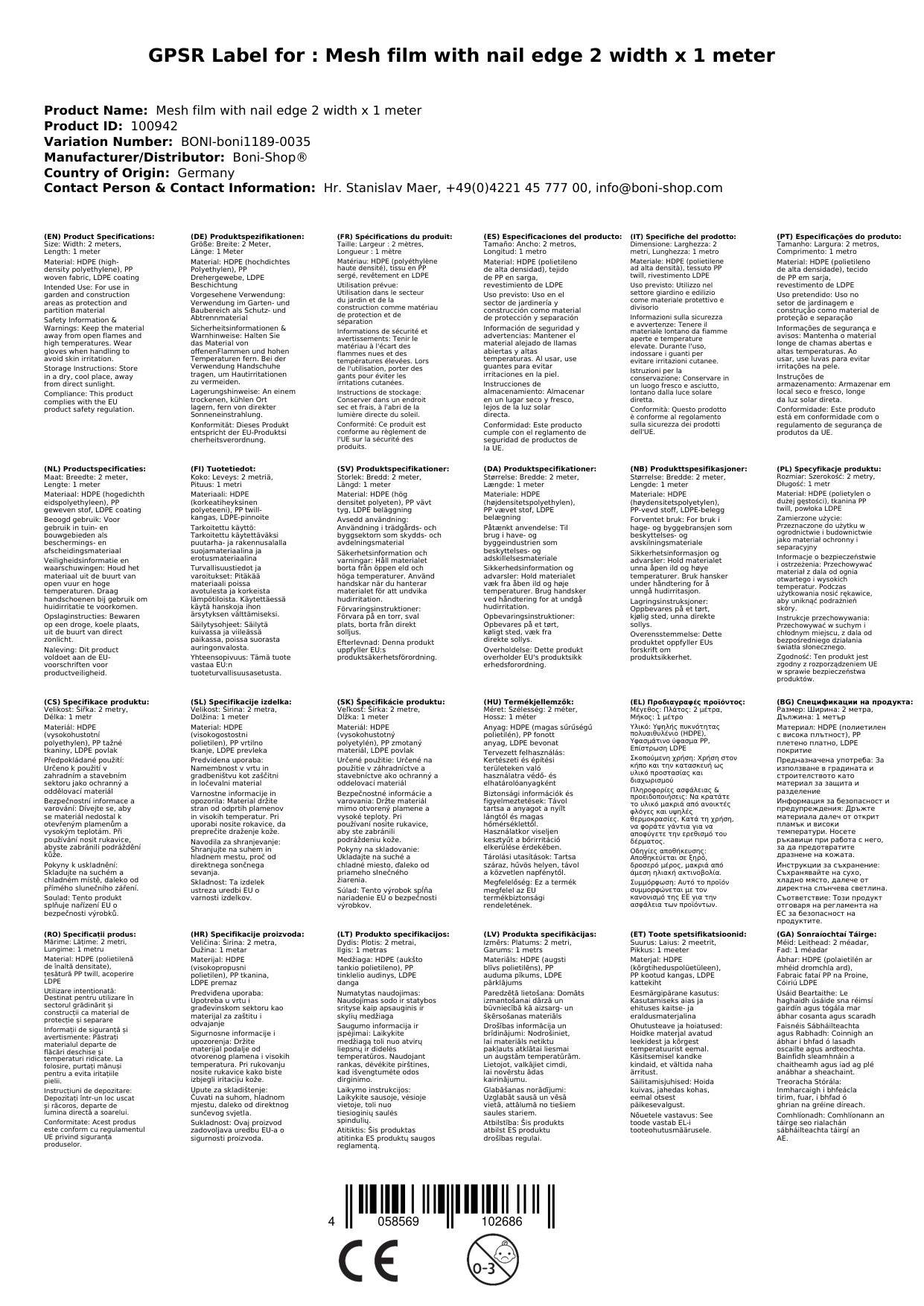 Gitterfolie m. Nagelrand 2 Breite x 1 Meter