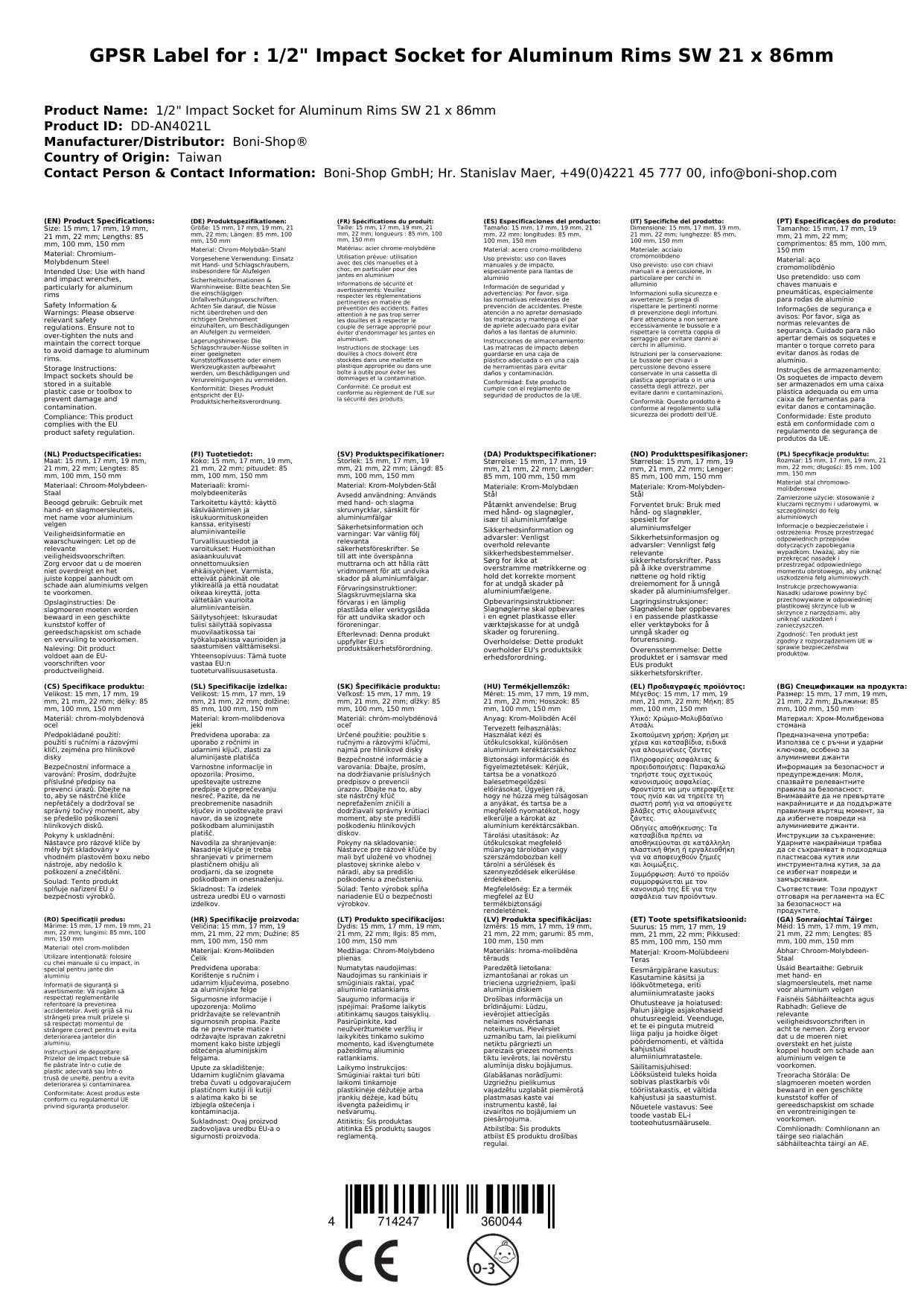 Schlagschraubernuss, Alufelgen Nuss, 1/2 Zoll, SW 21mm