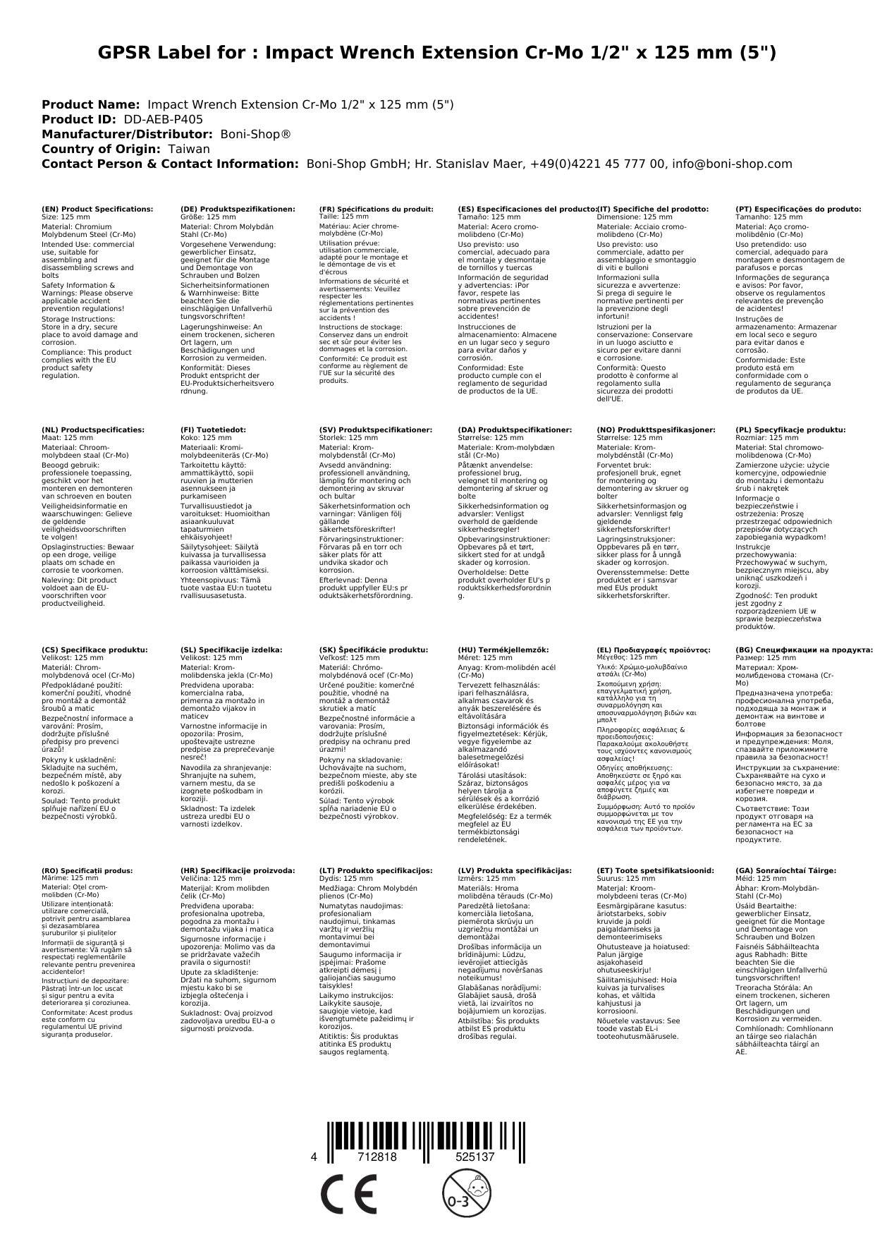 Schlagschrauber Verlängerung, 1/2 Zoll, Cr-Mo