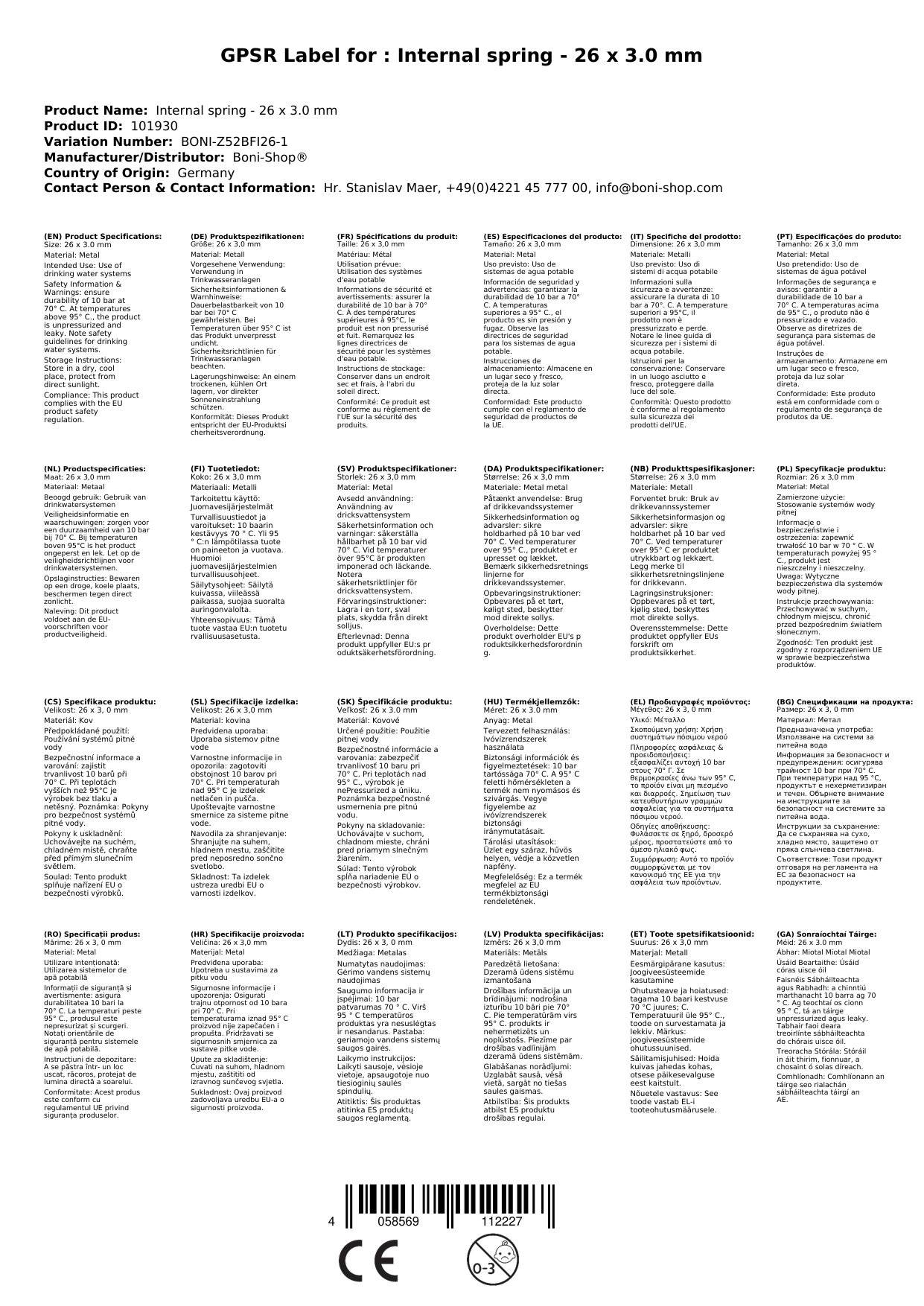 Innen-Biegefeder - 26 x 3,0 mm