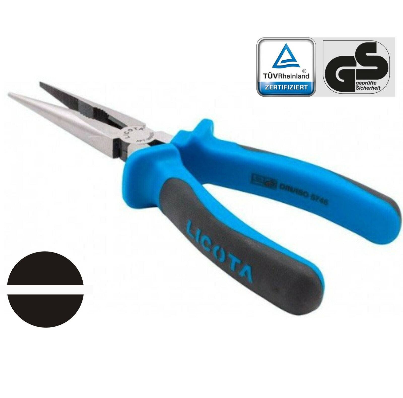 Spitzzange, Flachrundzange, 140mm, DIN ISO 5745, GS geprüft