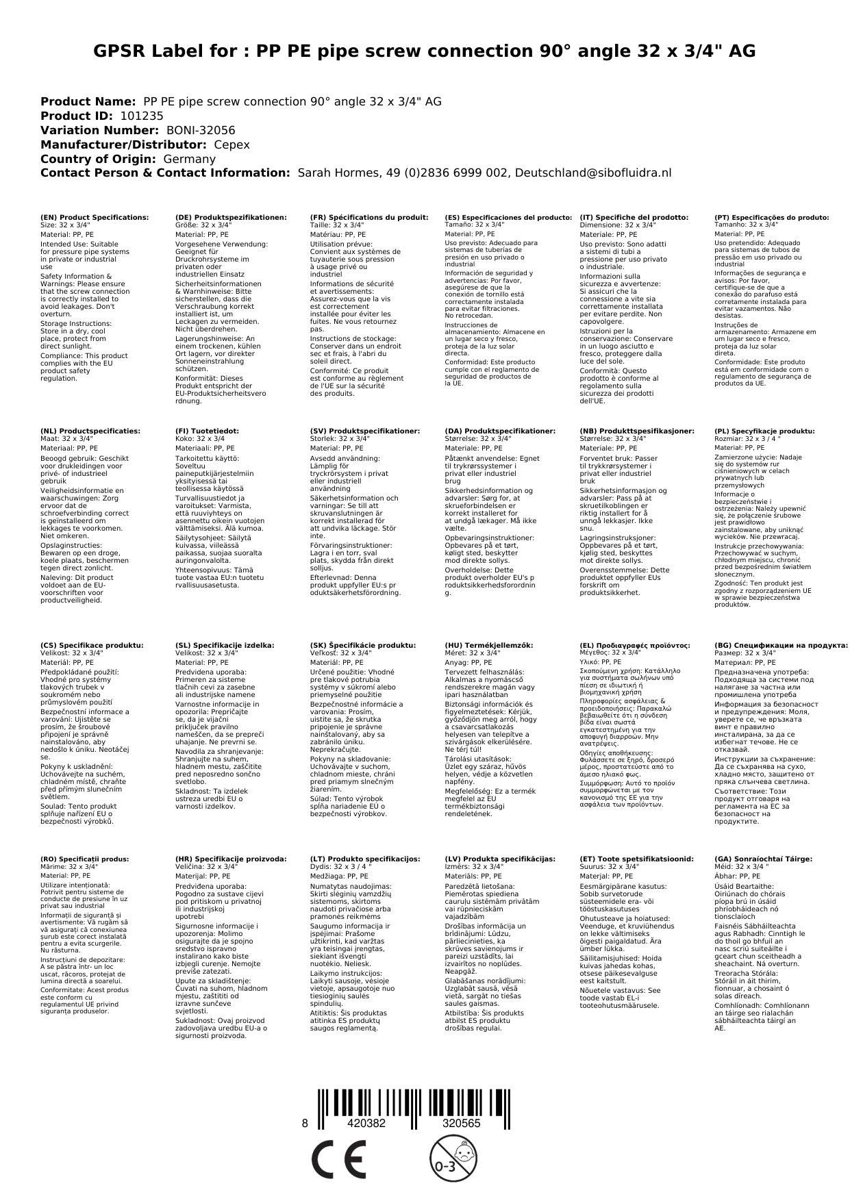 PE Rohr Verschraubung, 90° Winkel, 32mm, Klemmfitting, Trinkwasser