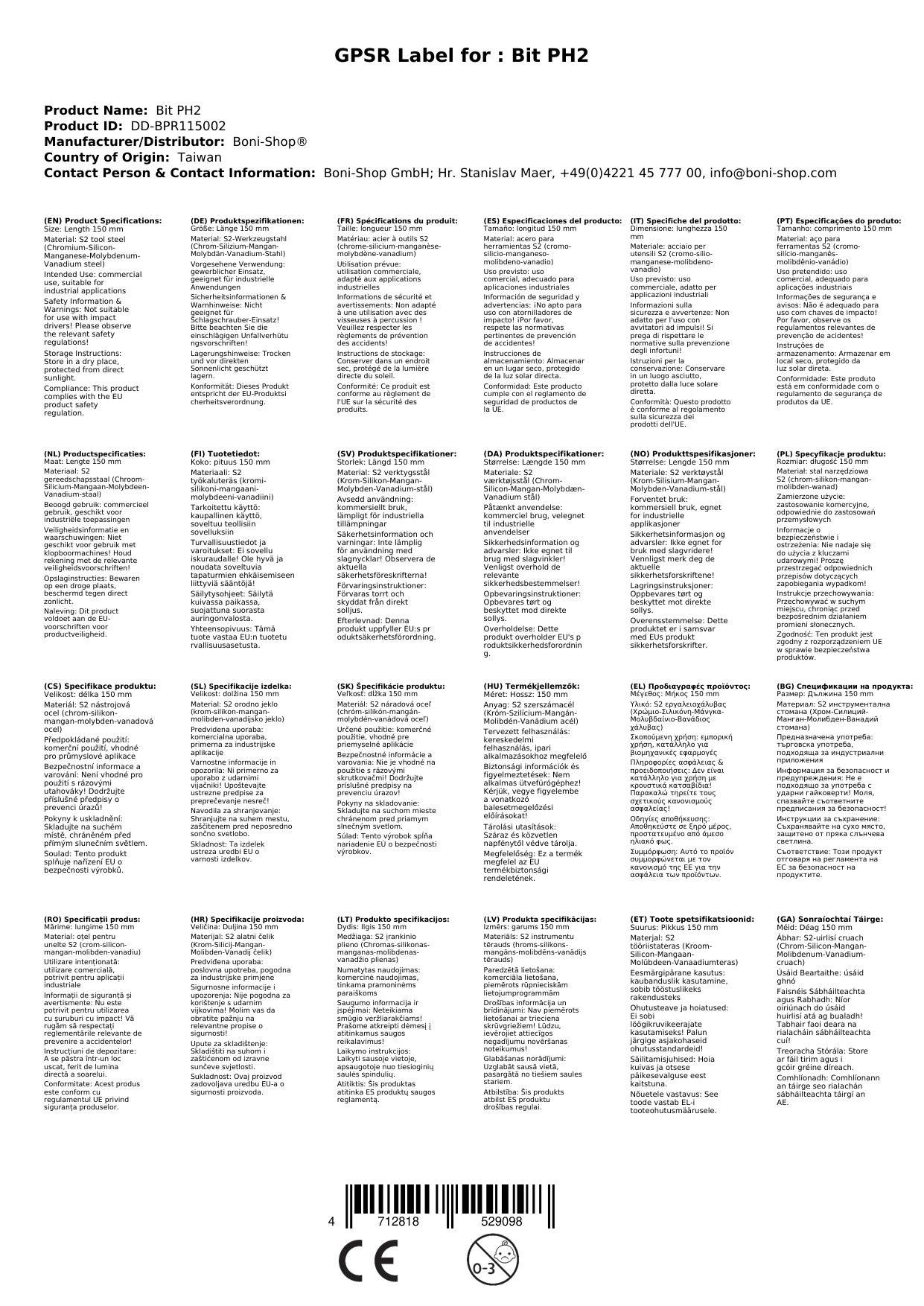 PH2 Bit, 150mm, S2 Stahl Bit, Langbit, Industriequalität