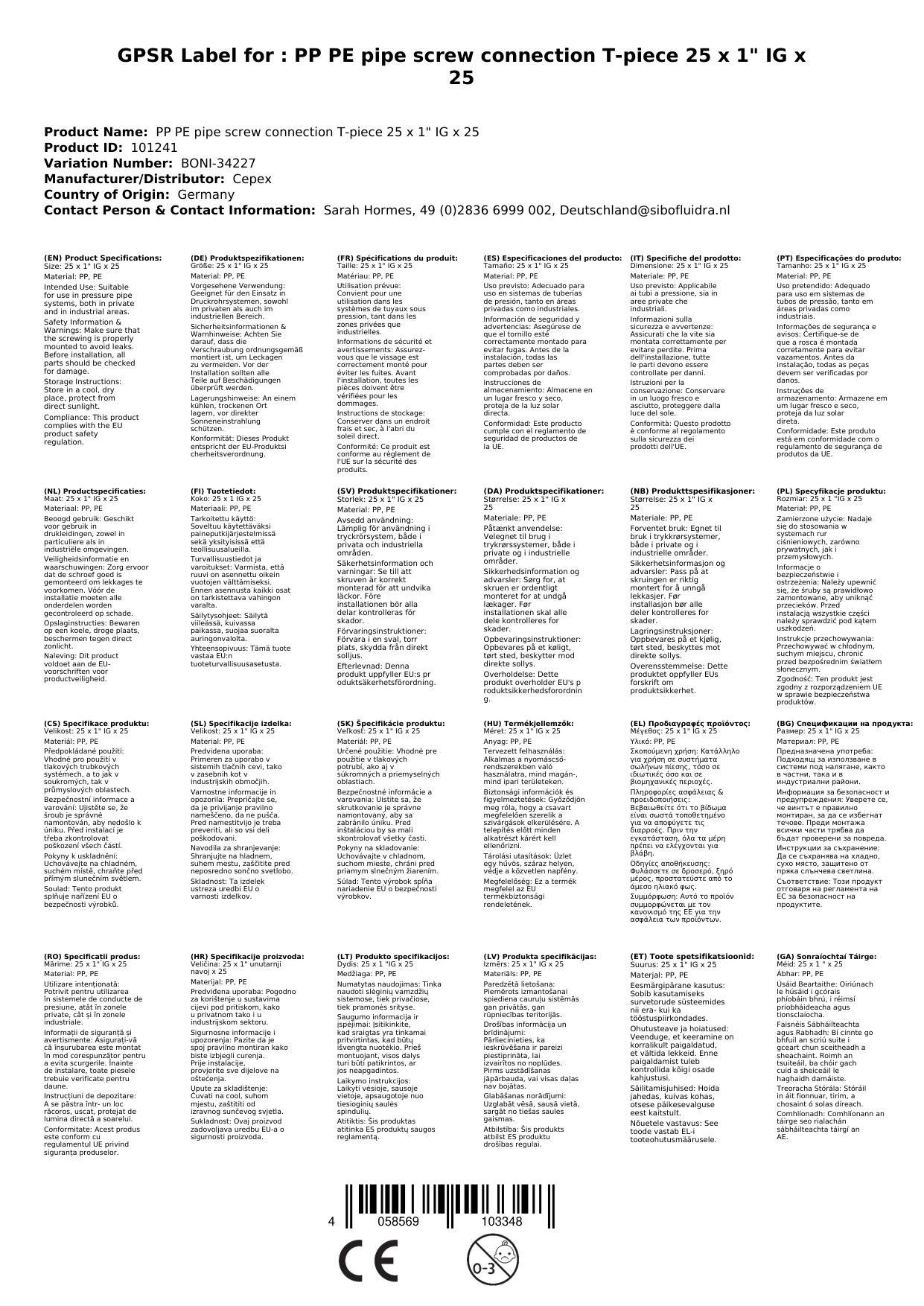 PP PE Rohr Verschraubung T-Stück 25 x 1" IG x 25
