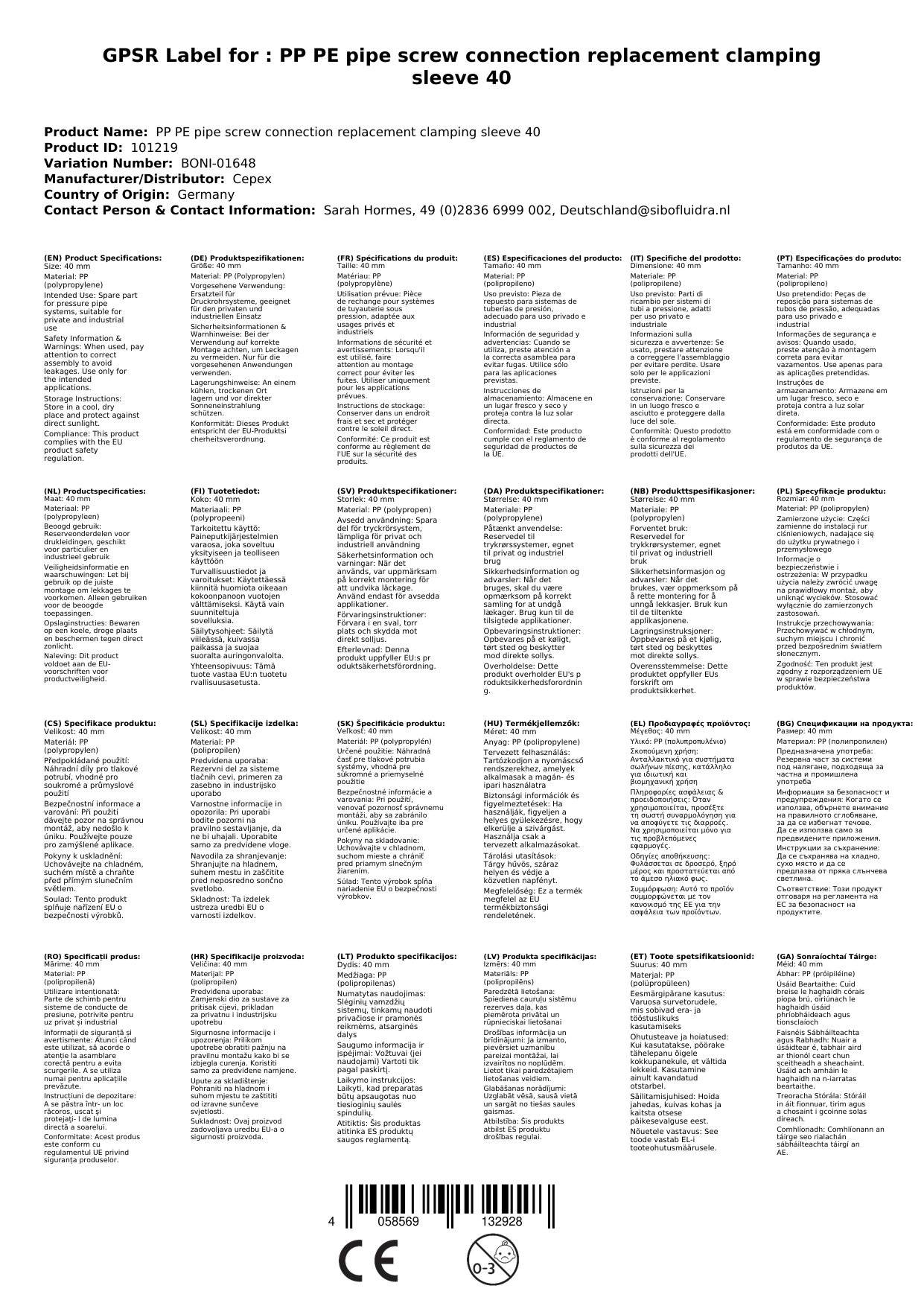 PP PE Rohr Verschraubung Ersatzklemmhülse 40