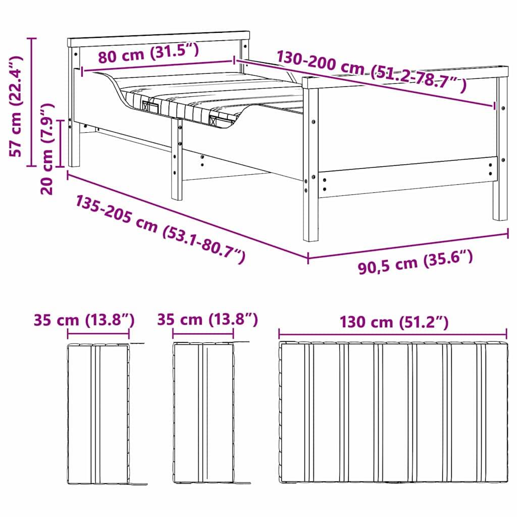 vidaXL Bettrahmen mit erweiterbarem Matratze Weiß 80 x 200 cm