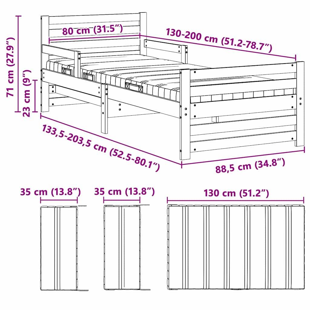vidaXL Bettrahmen mit ausziehbarem Matratze Braun 80 x 200 cm