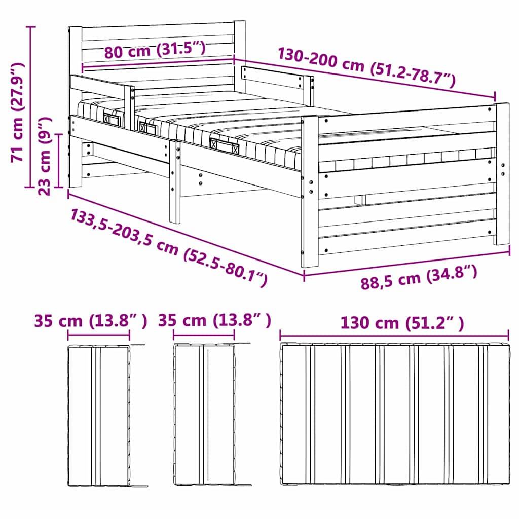 vidaXL Bettrahmen mit ausziehbarem Matratze Weiß 80 x 200 cm