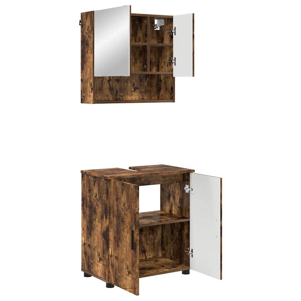 vidaXL Badezimmermöbel-Set Wandmontiert 2 pcs Geräucherte Eiche