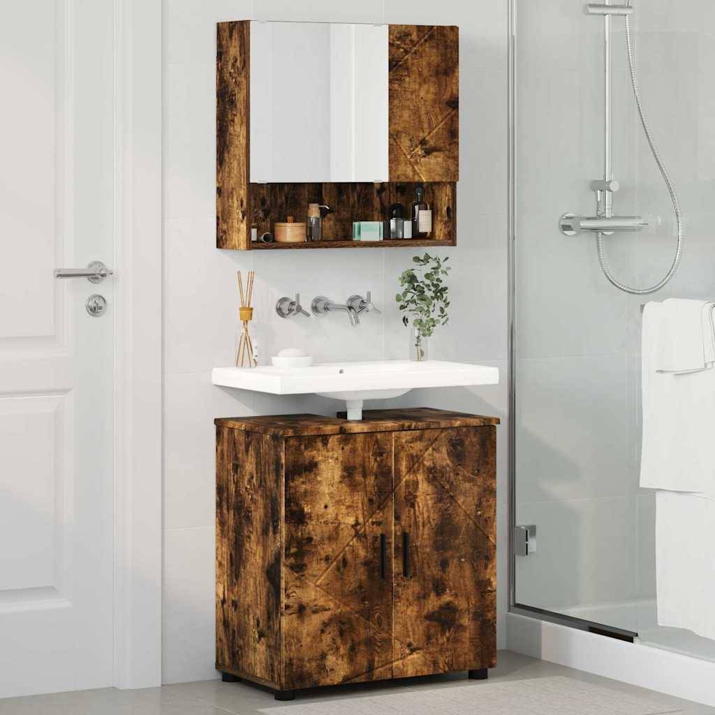 vidaXL Badezimmermöbel-Set Wandmontiert 2 pcs Geräucherte Eiche