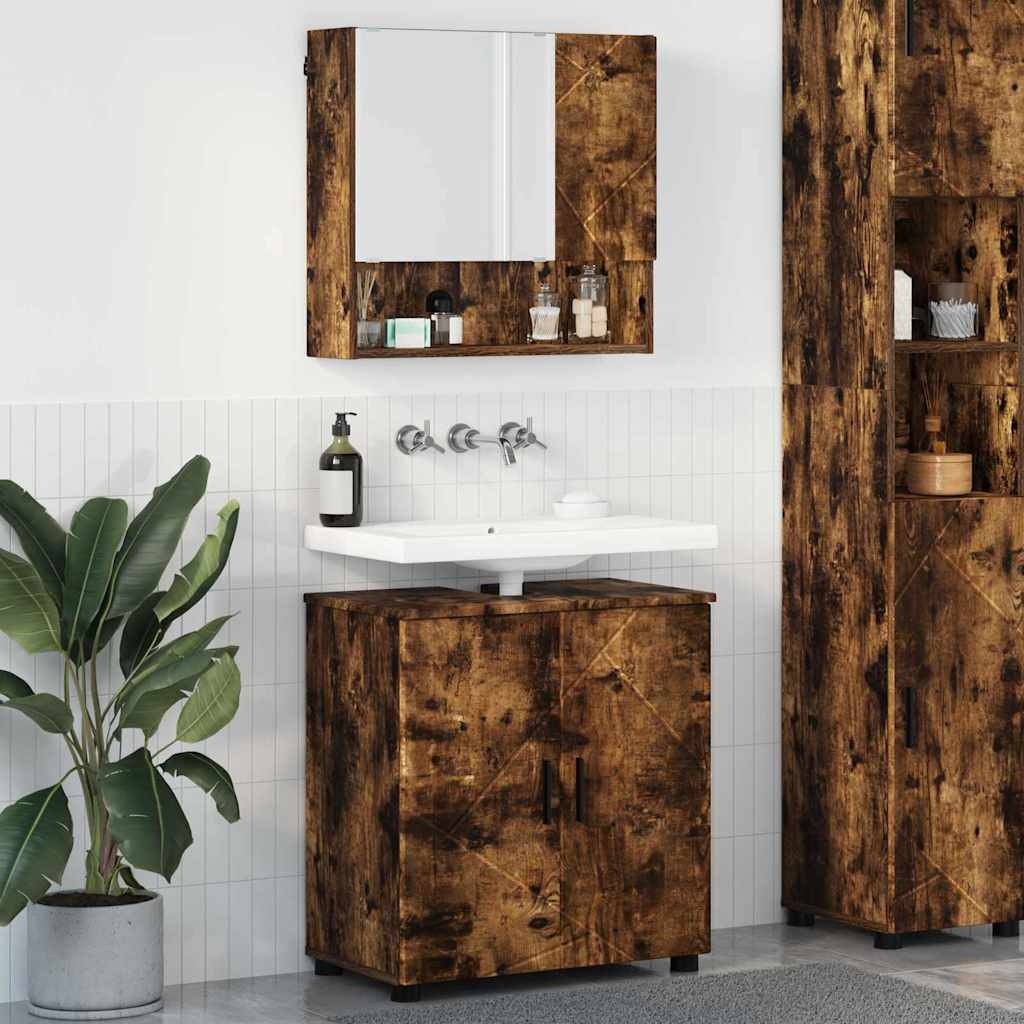 vidaXL Badezimmermöbel-Set Wandmontiert 2 pcs Geräucherte Eiche