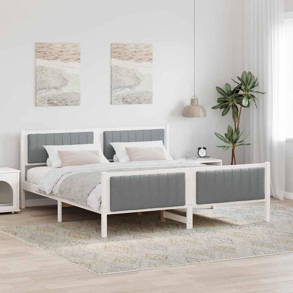 vidaXL Bettgestell Weiß und Hellgrau 180 x 200 cm Massivholz Kiefer
