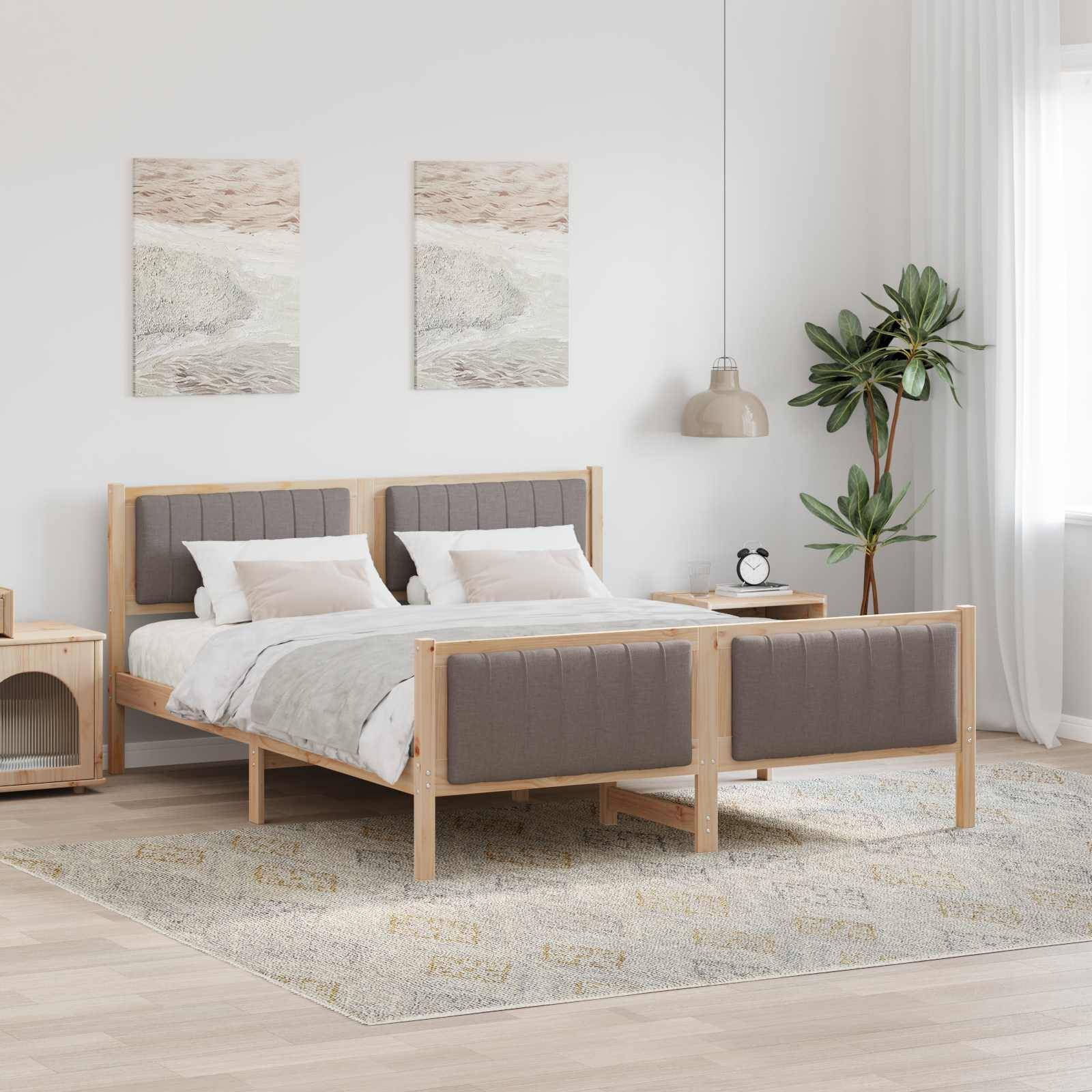 vidaXL Bettgestell Braun und Taupe 160 x 200 cm Massivholz Kiefer
