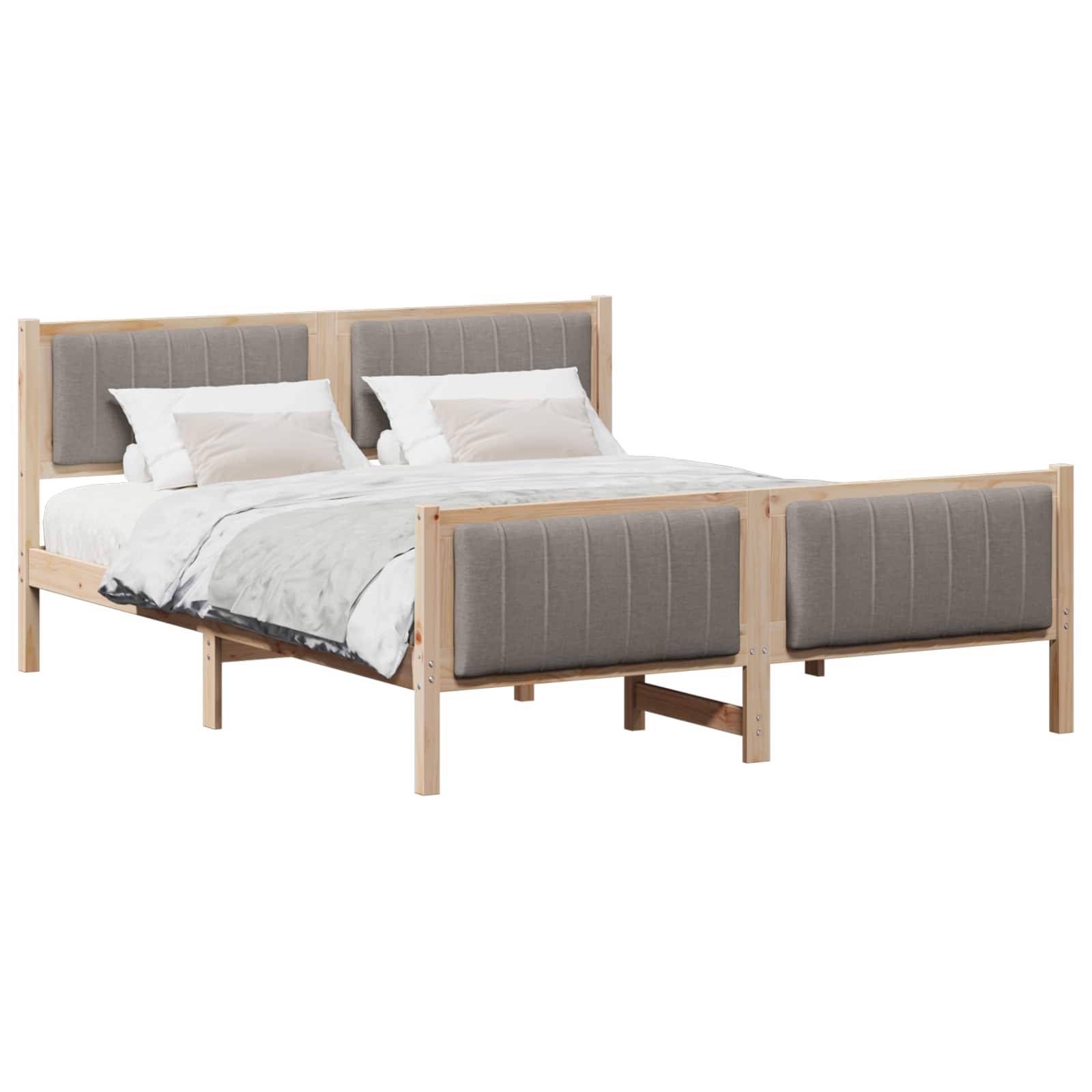 vidaXL Bettgestell Braun und Taupe 160 x 200 cm Massivholz Kiefer