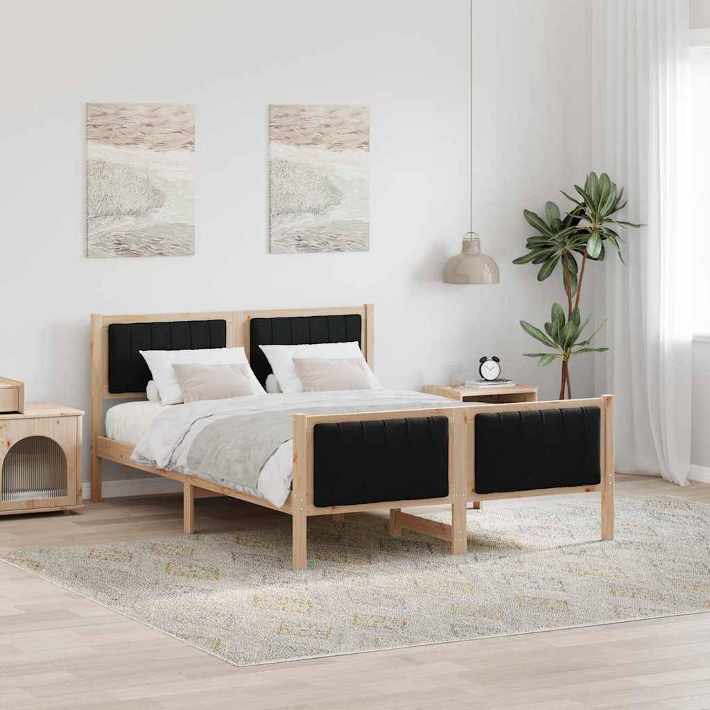 Ein modernes Schlafzimmer mit einem grau gepolsterten Bett, weißer Bettwäsche, hellem Holzboden, einem Nachttisch und zwei abstrakten Gemälden an der Wand.