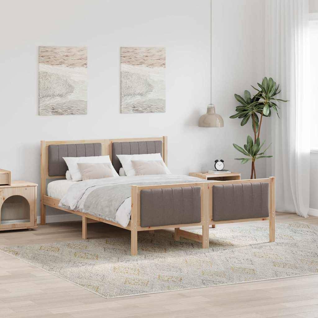 vidaXL Bettgestell Braun und Taupe 140 x 190 cm Massivholz Kiefer