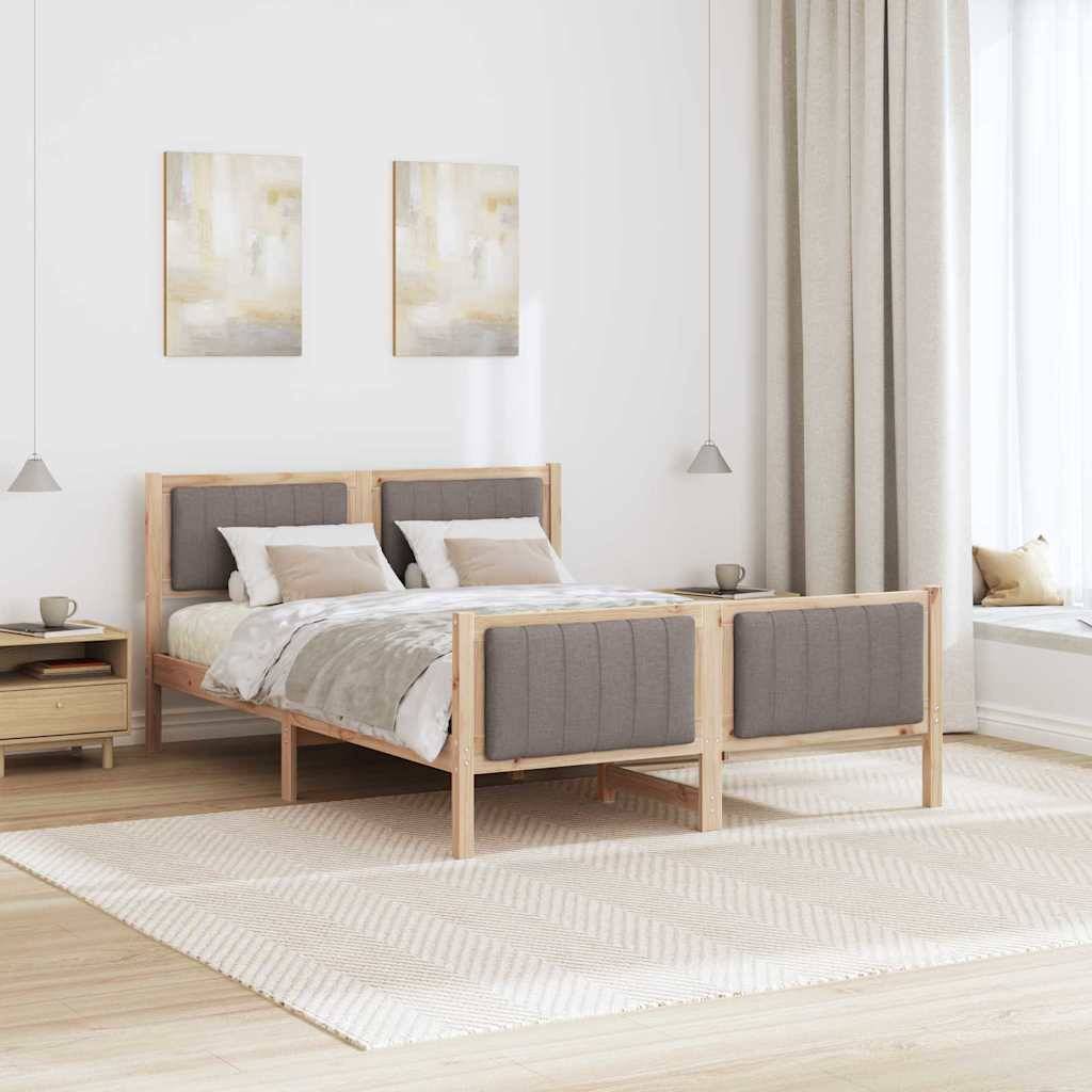 vidaXL Bettgestell Braun und Taupe 140 x 190 cm Massivholz Kiefer