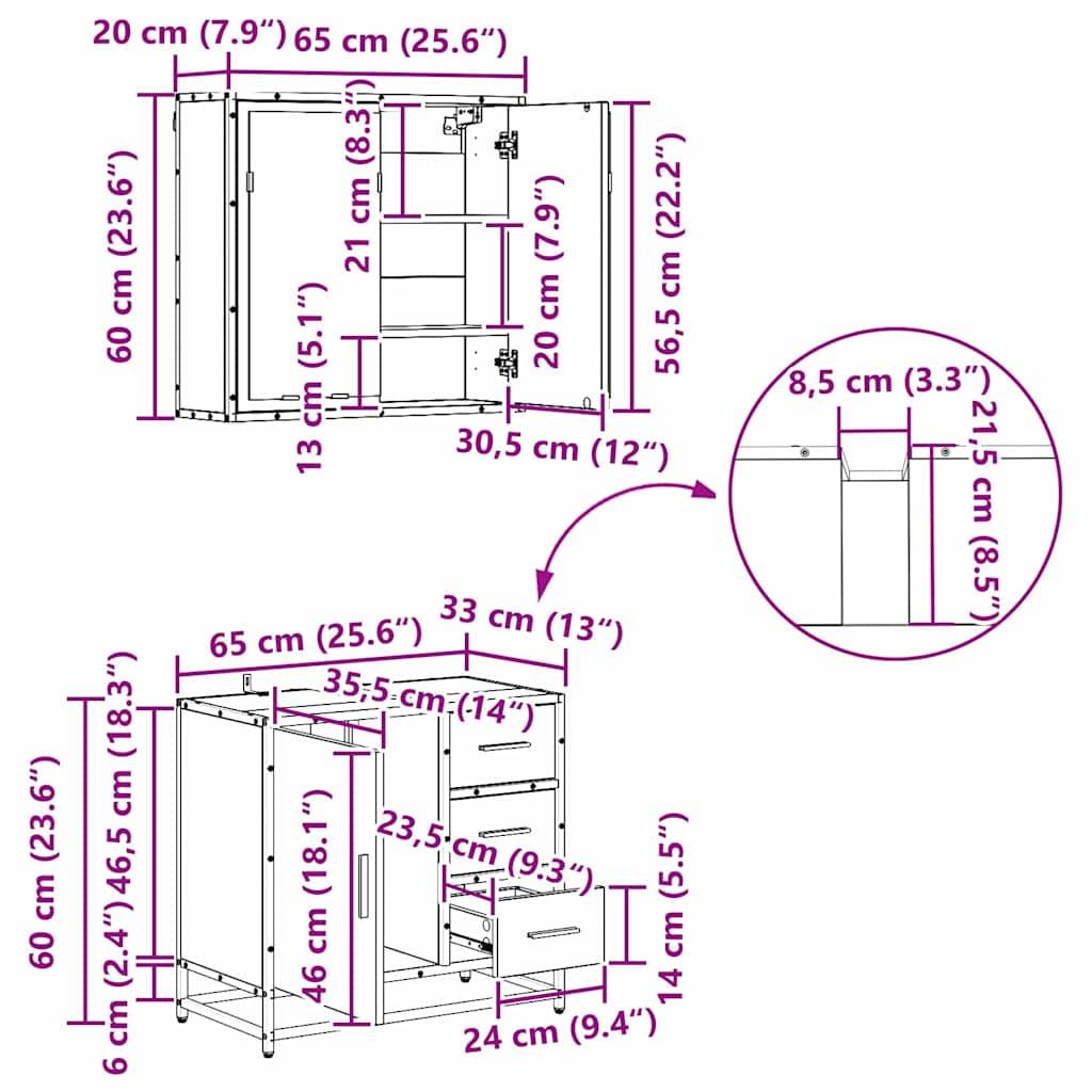 vidaXL Badezimmermöbel-Set mit Schubladen 4 pcs Altholz Holzwerkstoff
