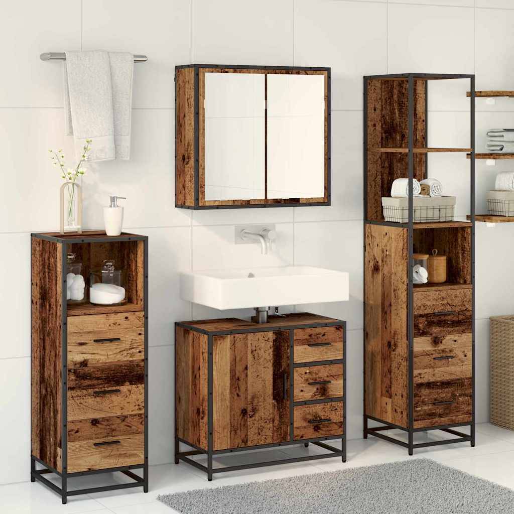 vidaXL Badezimmermöbel-Set mit Schubladen 4 pcs Altholz Holzwerkstoff