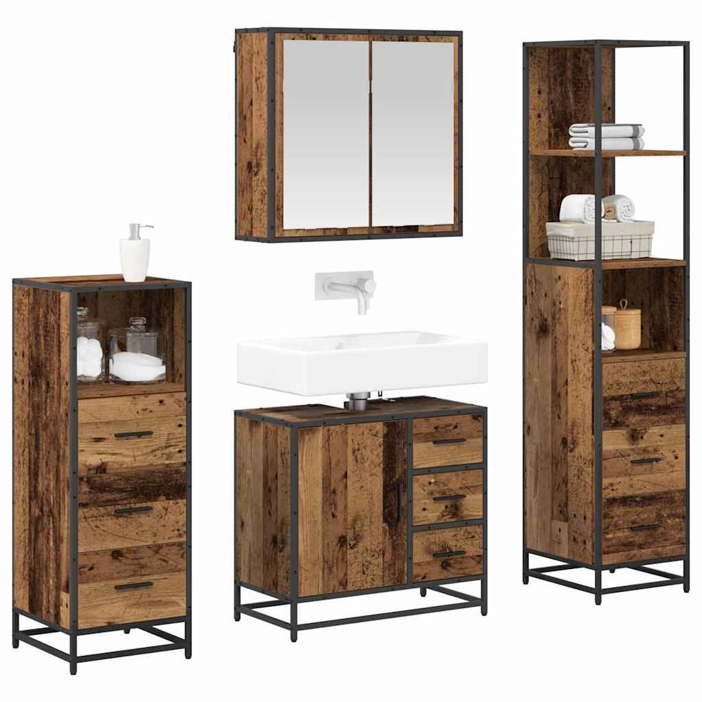 vidaXL Badezimmermöbel-Set mit Schubladen 4 pcs Altholz Holzwerkstoff