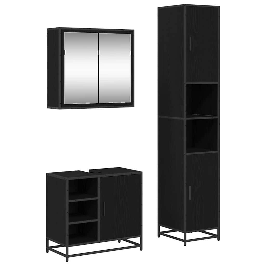 vidaXL Badezimmermöbel-Set 3 pcs Schwarz Eichen-Optik Holzwerkstoff