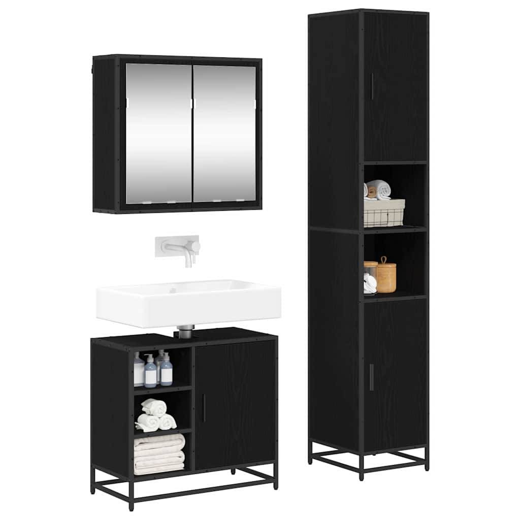 vidaXL Badezimmermöbel-Set 3 pcs Schwarz Eichen-Optik Holzwerkstoff