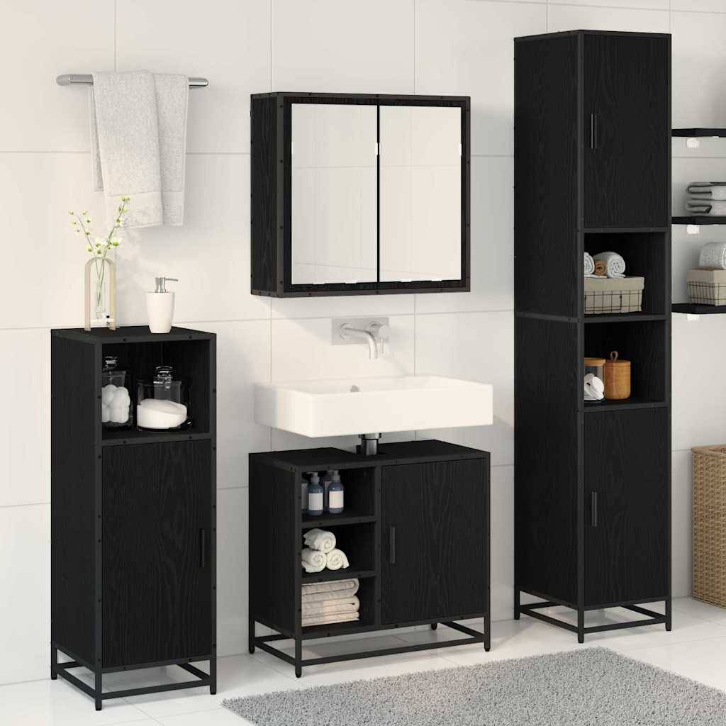 vidaXL Badezimmermöbel-Set 3 pcs Schwarz Eichen-Optik Holzwerkstoff