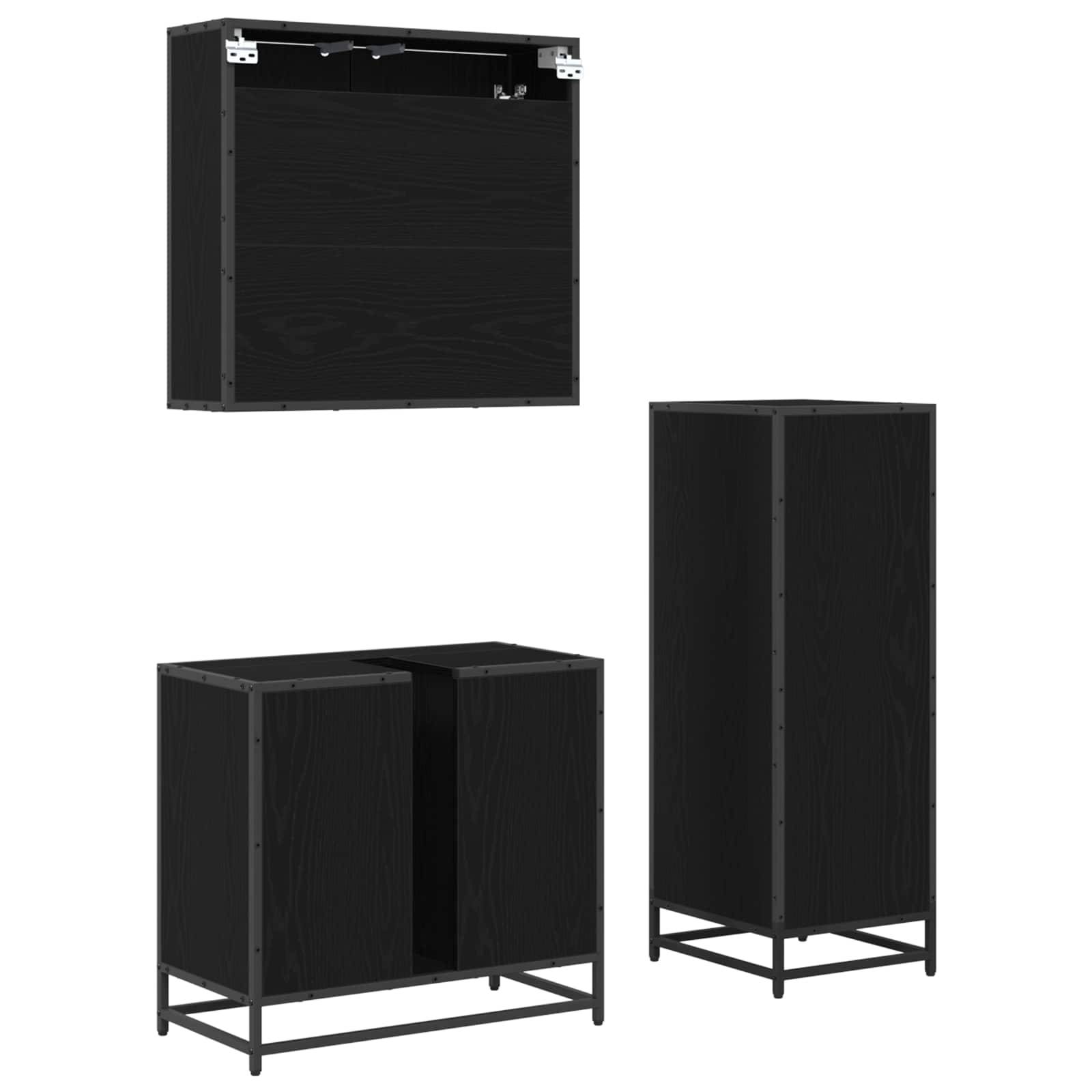 vidaXL Badezimmermöbel-Set 3 pcs Schwarz Eichen-Optik Holzwerkstoff