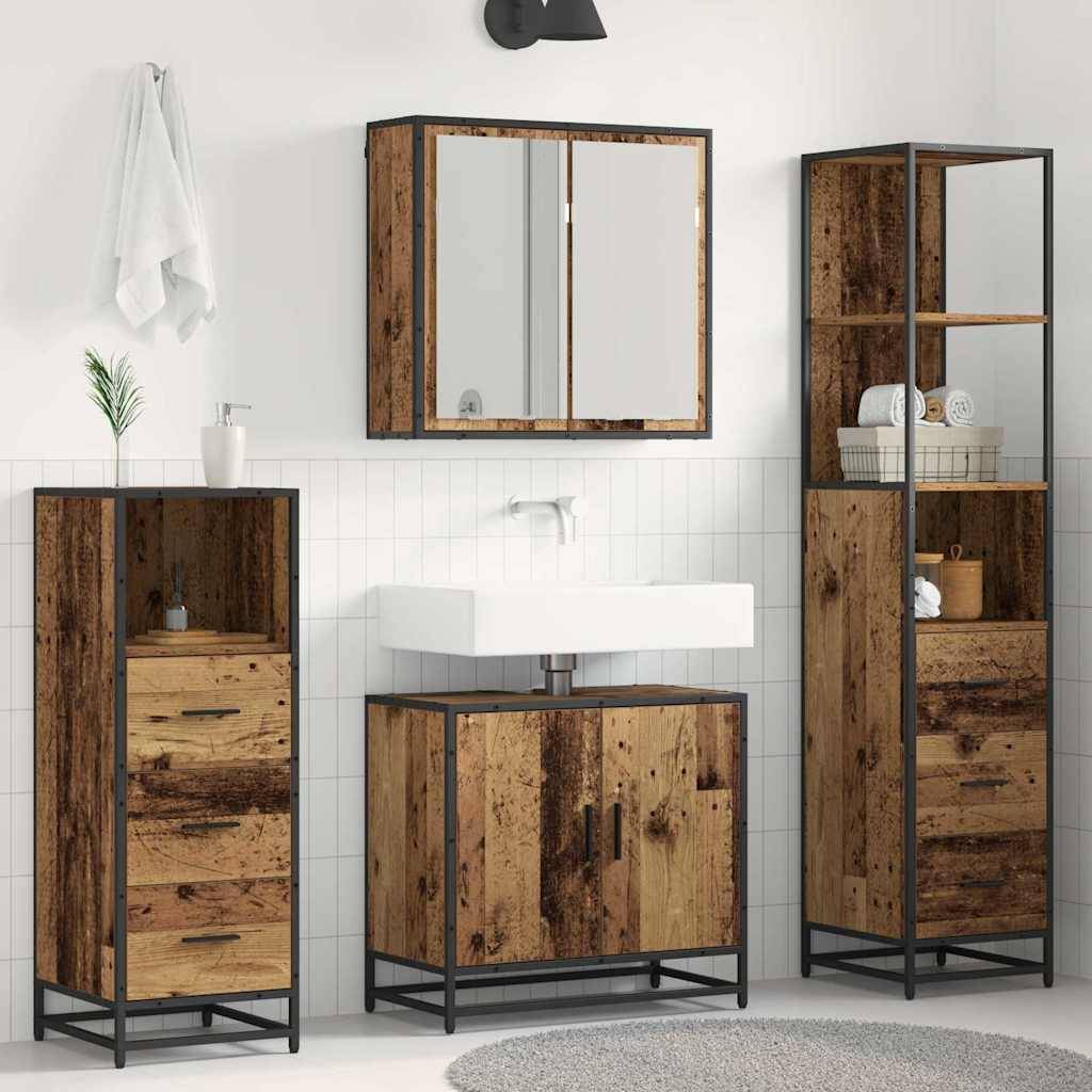 vidaXL Badezimmermöbel-Set mit Schubladen 4 pcs Altholz Holzwerkstoff
