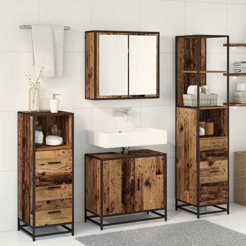 vidaXL Badezimmermöbel-Set mit Schubladen 4 pcs Altholz Holzwerkstoff
