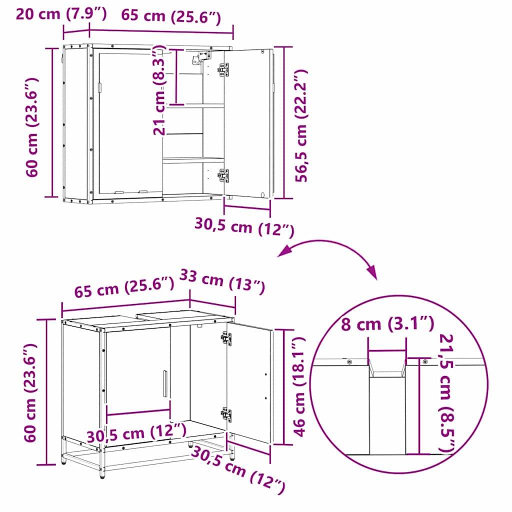vidaXL Badezimmermöbel-Set mit Schubladen 4 pcs Altholz Holzwerkstoff