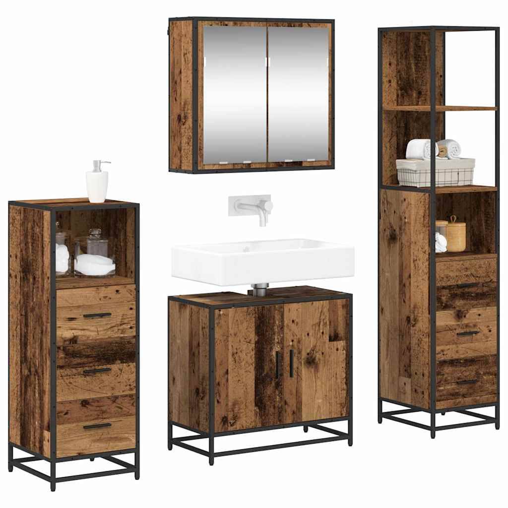 vidaXL Badezimmermöbel-Set mit Schubladen 4 pcs Altholz Holzwerkstoff
