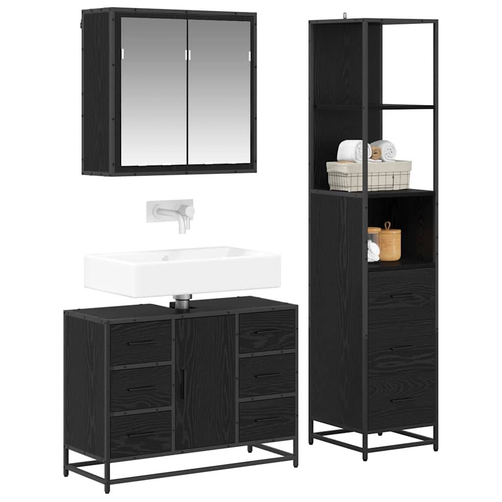 vidaXL Badezimmermöbel-Set 3 pcs Schwarz Eichen-Optik Holzwerkstoff