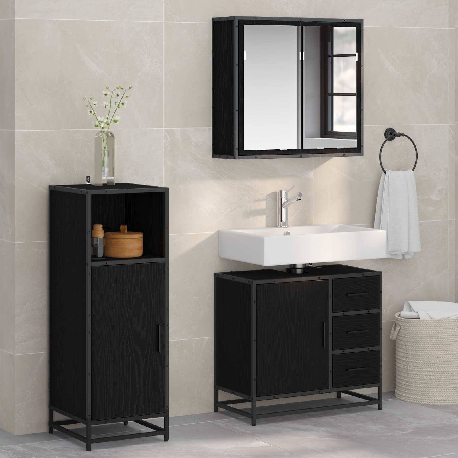 vidaXL Badezimmermöbel-Set 3 pcs Schwarz Eichen-Optik Holzwerkstoff