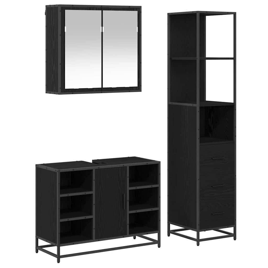 vidaXL Badezimmermöbel-Set 3 pcs Schwarz Eichen-Optik Holzwerkstoff
