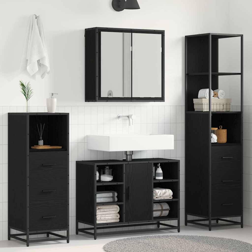 vidaXL Badezimmermöbel-Set 3 pcs Schwarz Eichen-Optik Holzwerkstoff