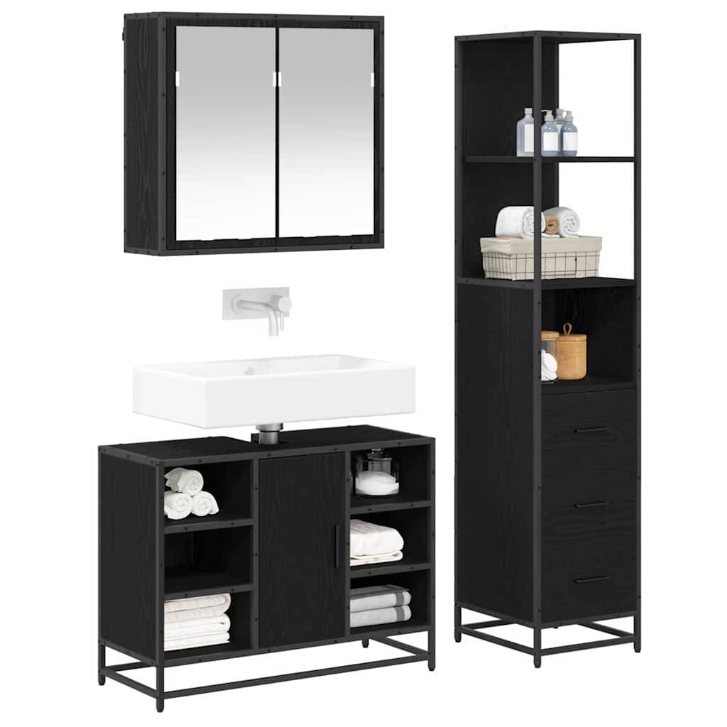 vidaXL Badezimmermöbel-Set 3 pcs Schwarz Eichen-Optik Holzwerkstoff
