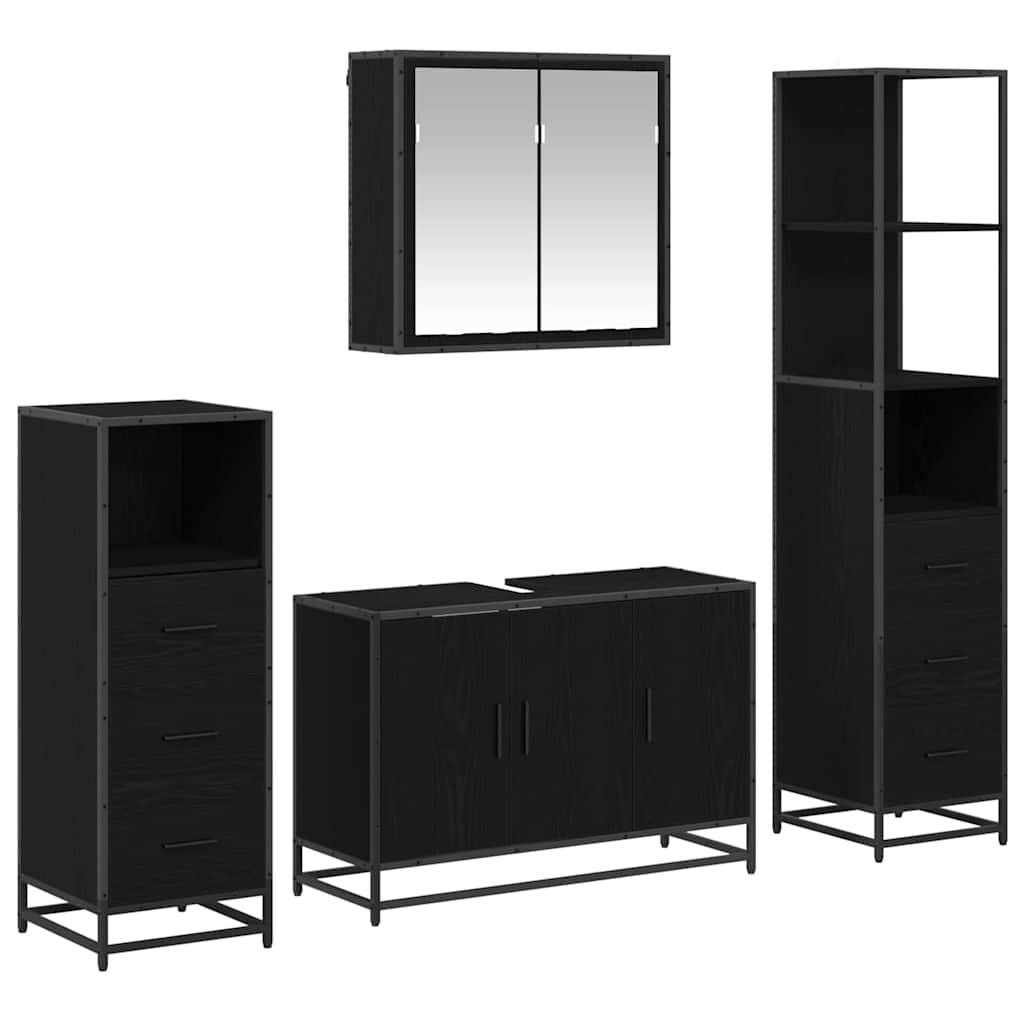 vidaXL Badezimmermöbel-Set 4 pcs Schwarz Eichen-Optik Holzwerkstoff