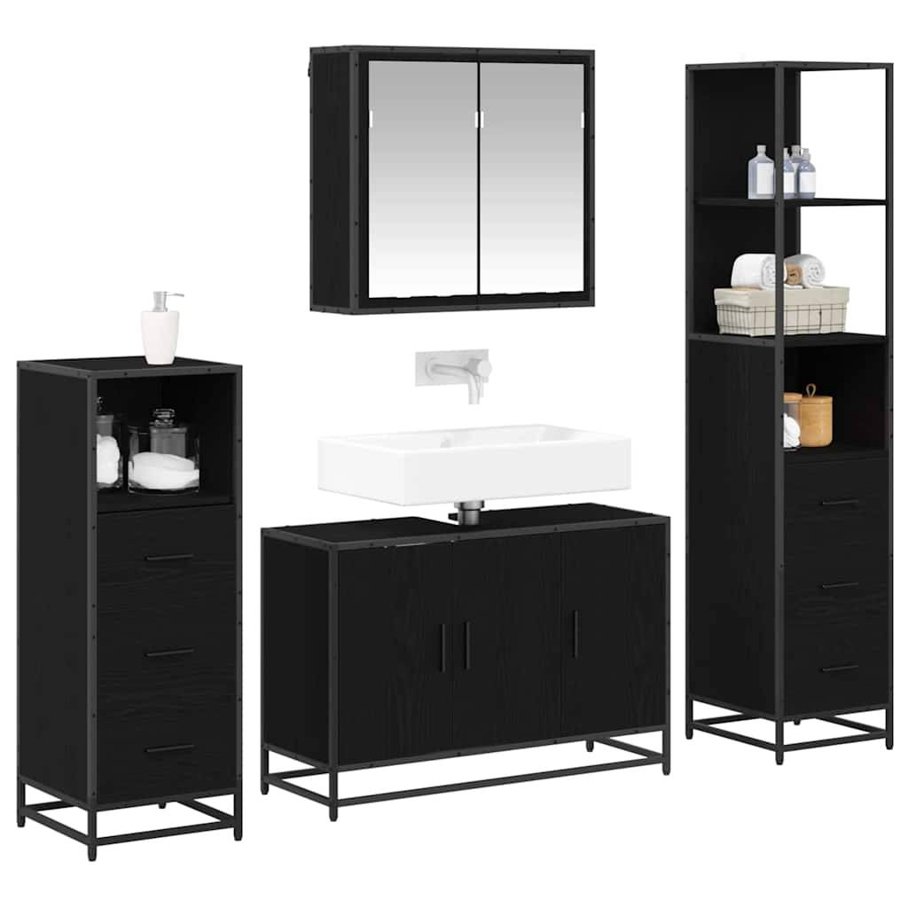 vidaXL Badezimmermöbel-Set 4 pcs Schwarz Eichen-Optik Holzwerkstoff