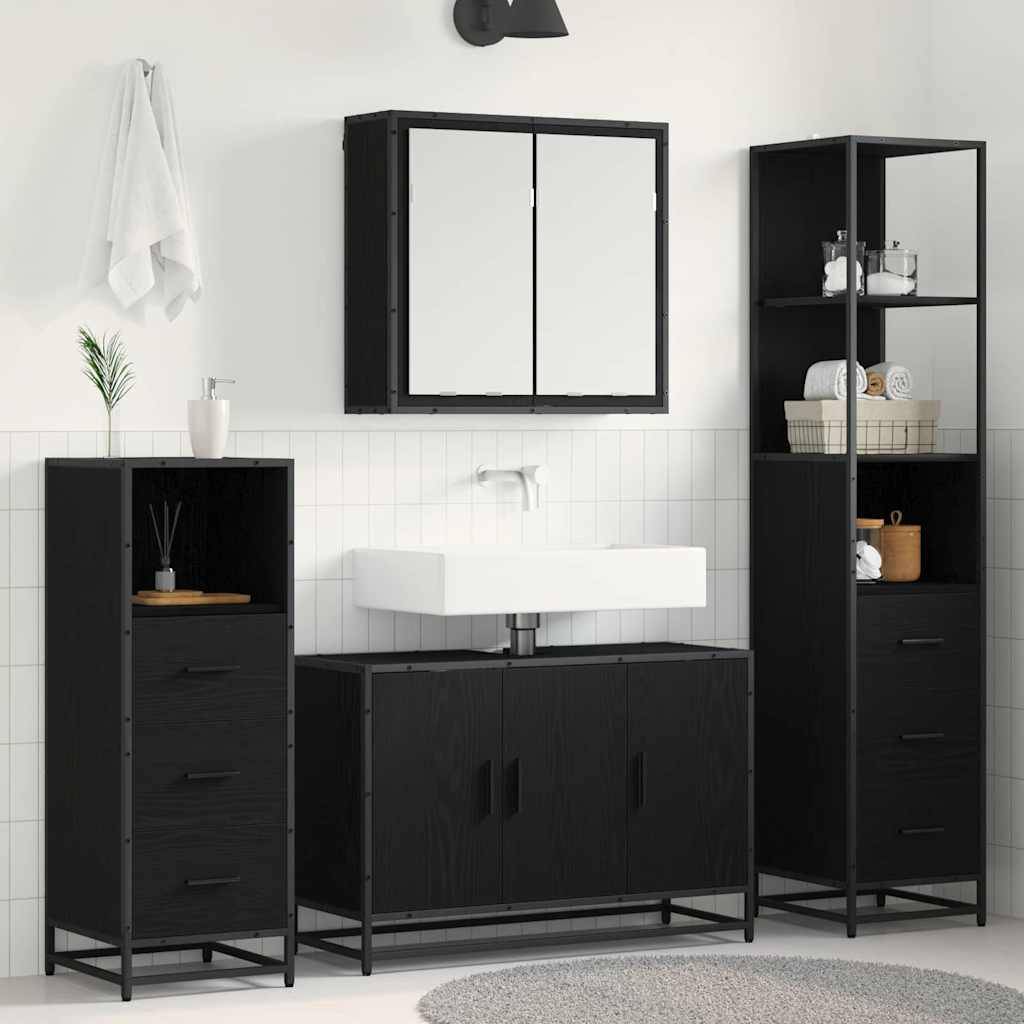 vidaXL Badezimmermöbel-Set 4 pcs Schwarz Eichen-Optik Holzwerkstoff