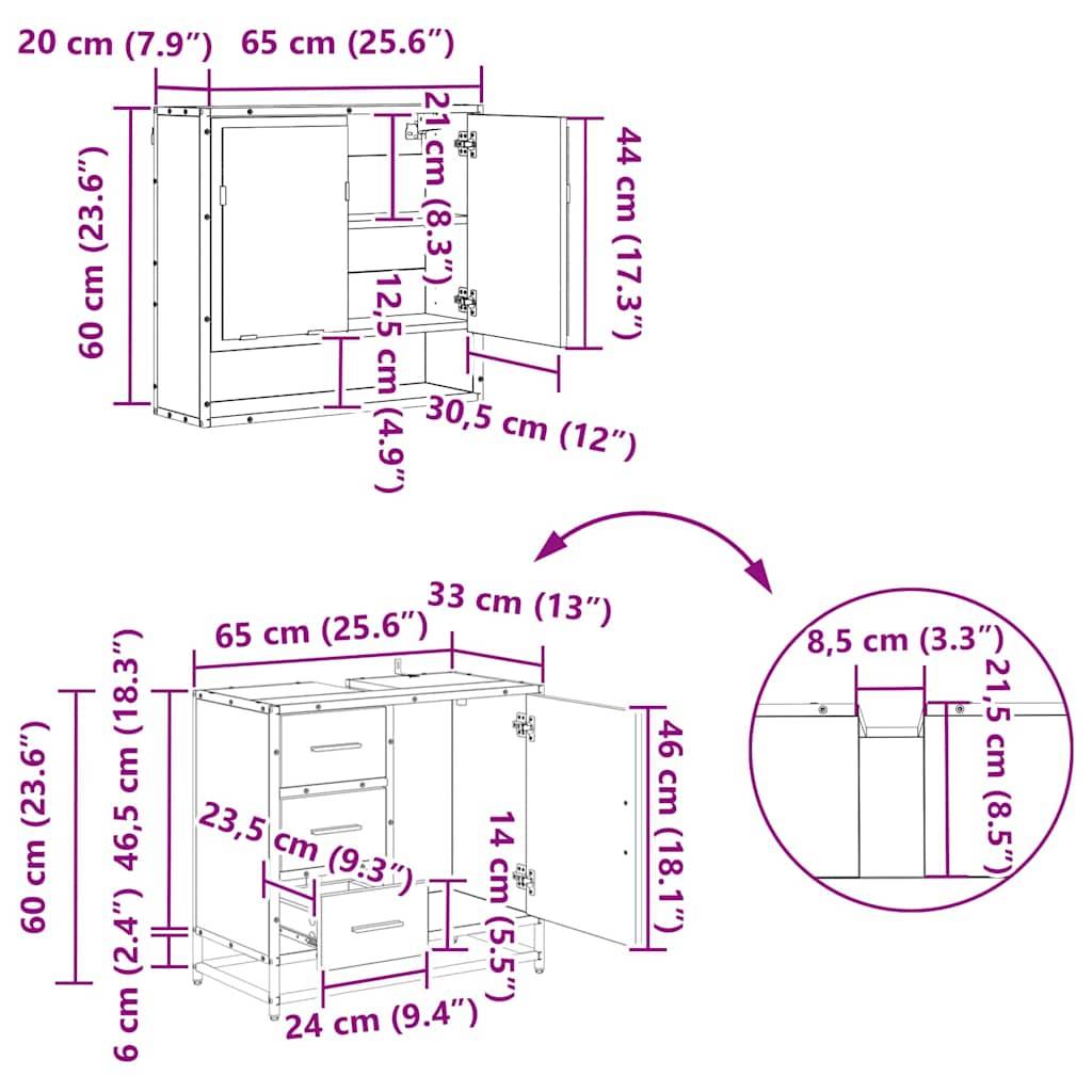 vidaXL Badezimmermöbel-Set 4 pcs Schwarz Eichen-Optik Holzwerkstoff