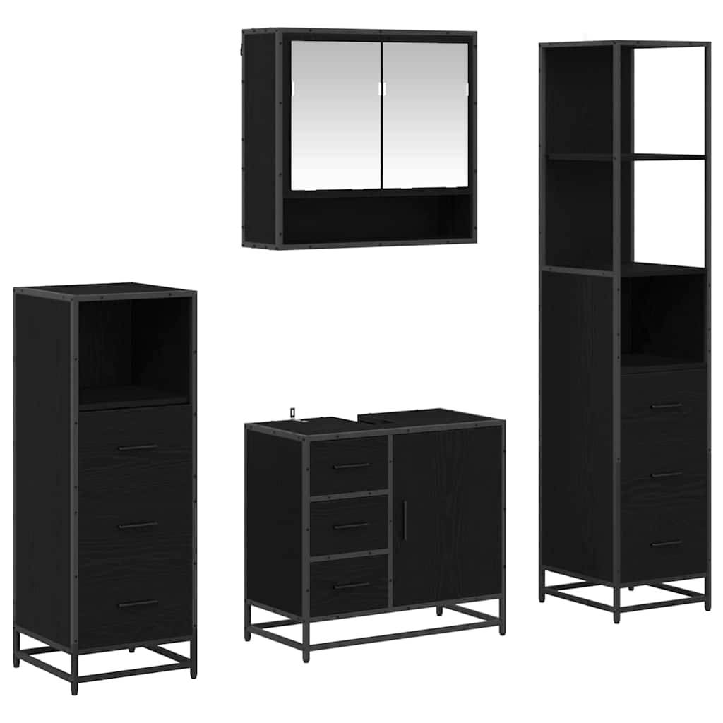 vidaXL Badezimmermöbel-Set 4 pcs Schwarz Eichen-Optik Holzwerkstoff