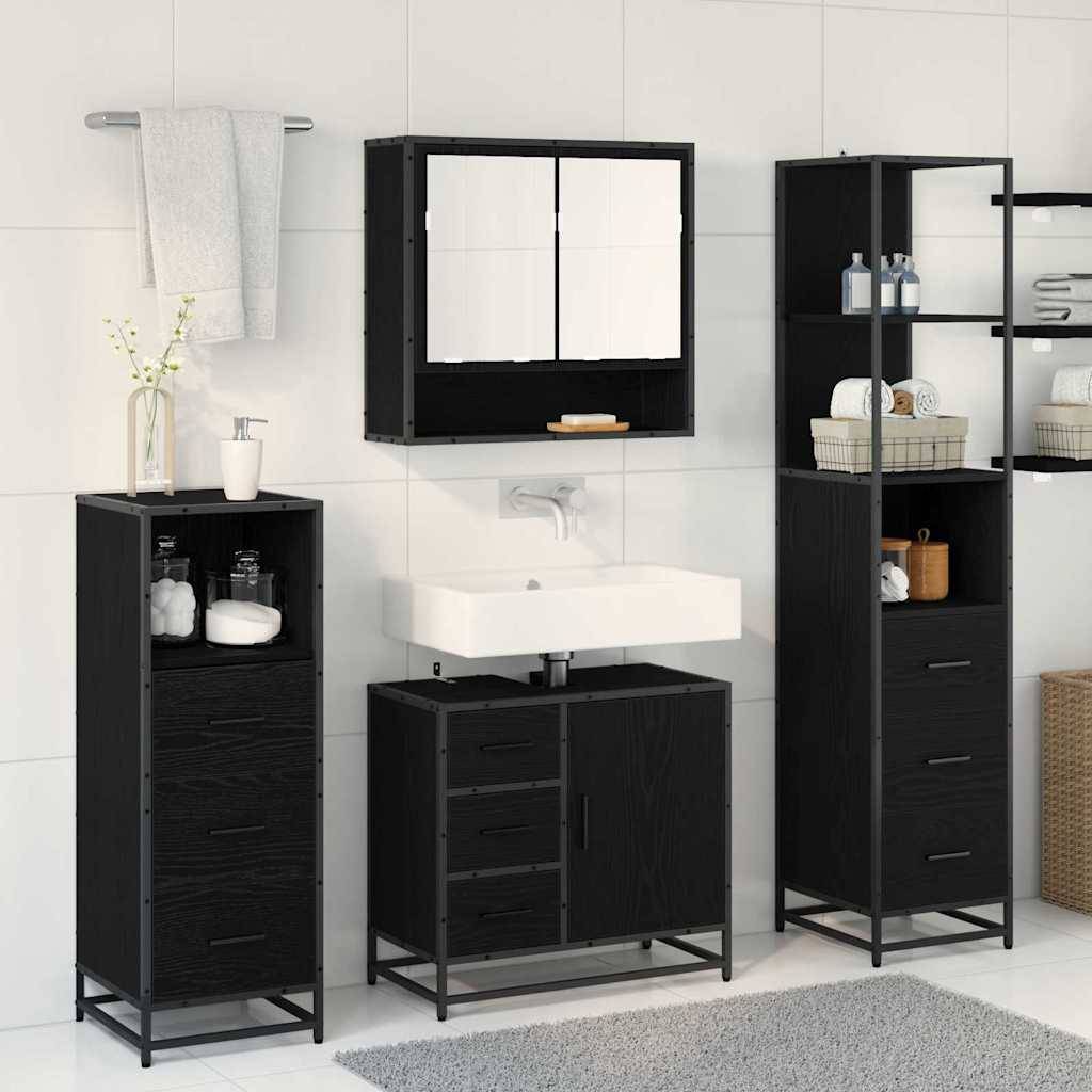 vidaXL Badezimmermöbel-Set 4 pcs Schwarz Eichen-Optik Holzwerkstoff